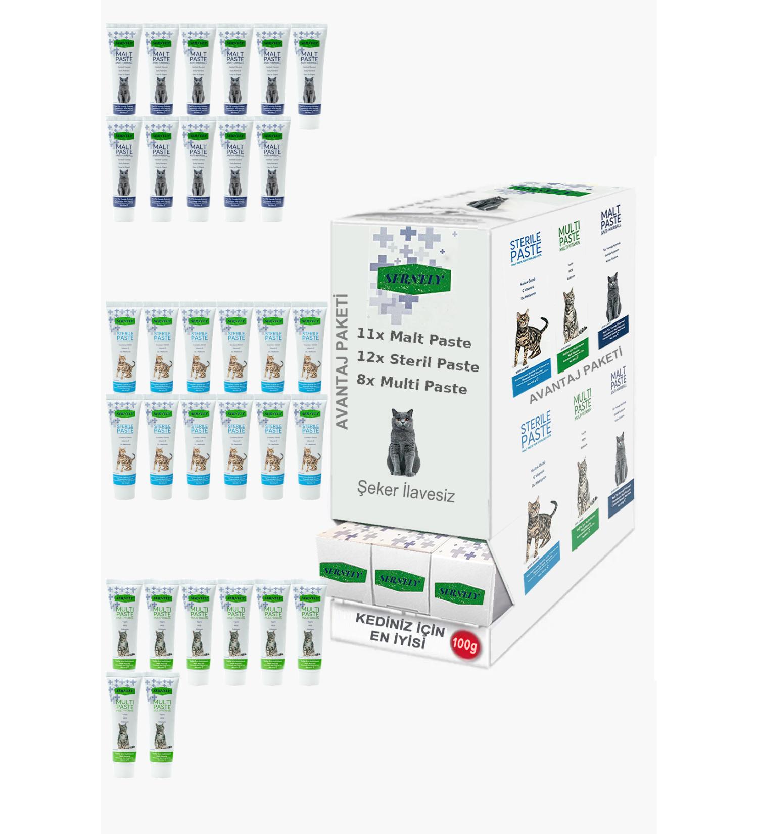 Sernely Cat Vitamin Advantage Package (Sterile Paste 12x100gr Malt Paste 11x100gr Multi Paste 8x100gr)-051