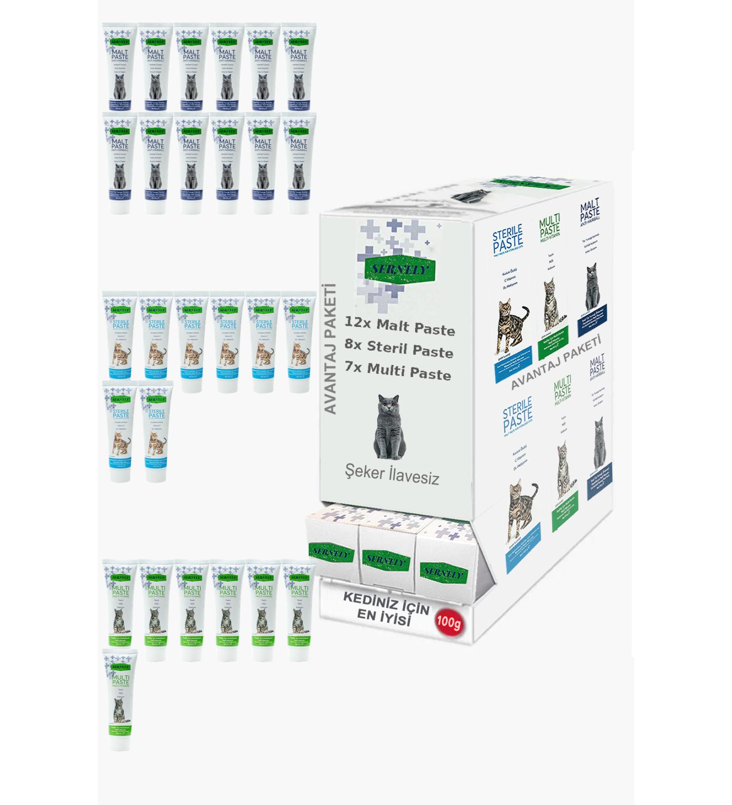 Sernely Cat Vitamin Advantage Package (Malt Paste 12x100gr Sterile Paste 8x100gr Multi Paste 7x100gr)-082