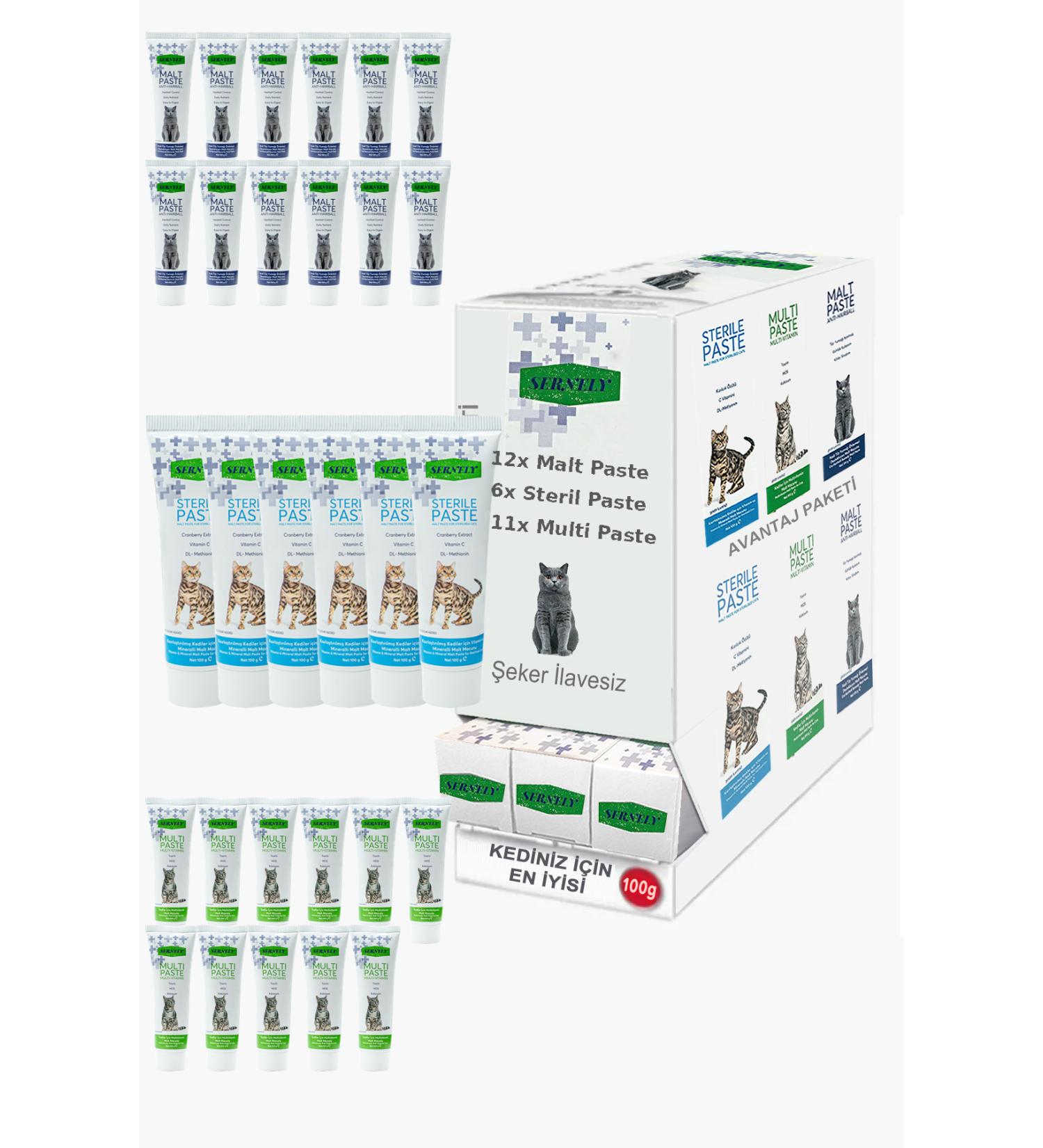 Sernely Cat Vitamin Advantage Package (Malt Paste 12x100gr Multi Paste 11x100gr Sterile Paste 6x100gr)-126