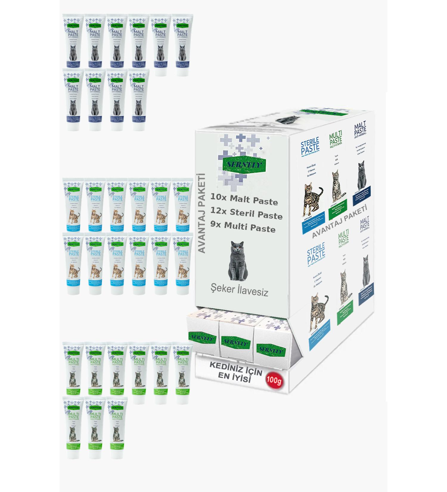 Sernely Cat Vitamin Advantage Package (Sterile Paste 12x100gr Malt Paste 10x100gr Multi Paste 9x100gr)-027