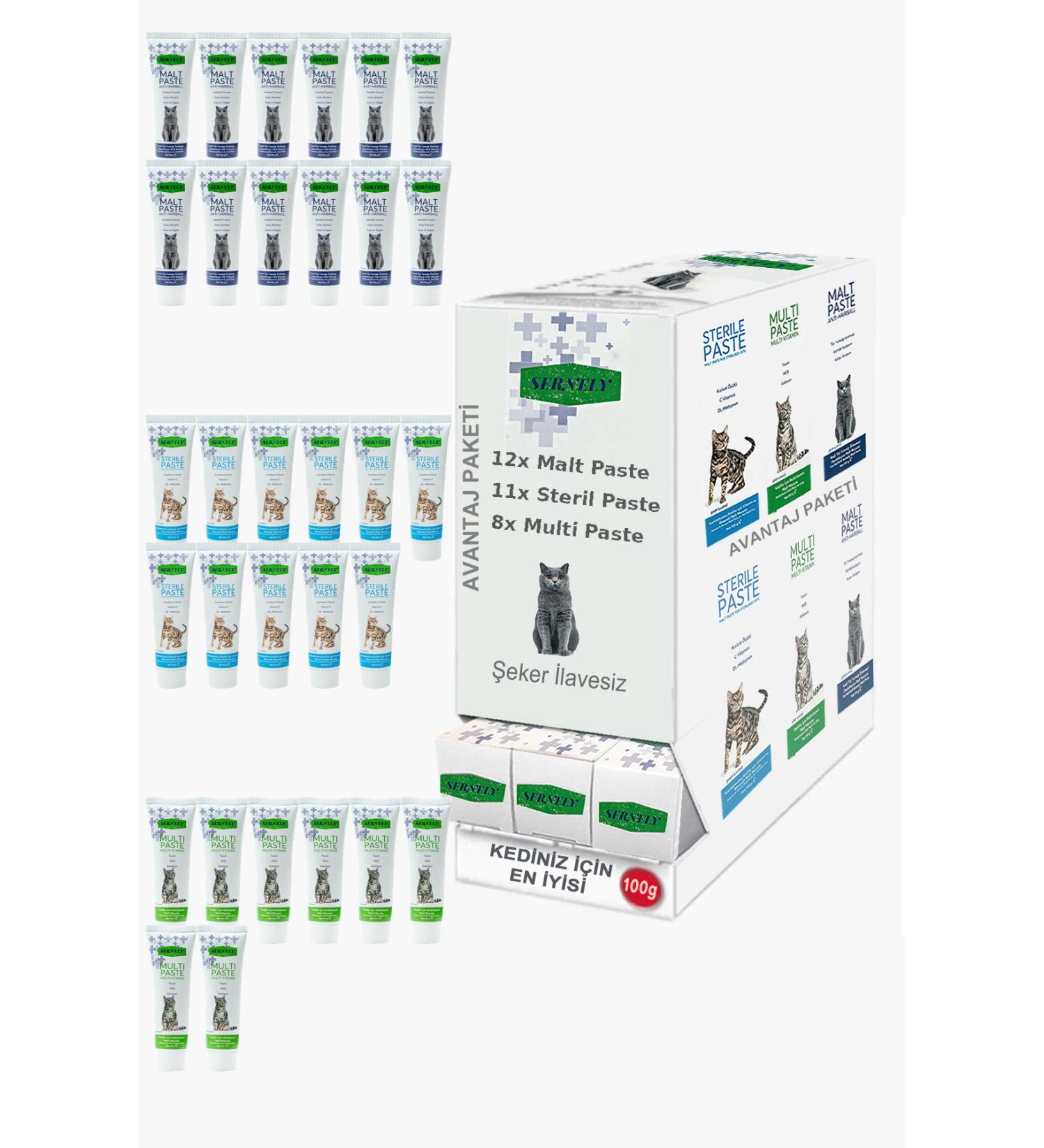 Sernely Cat Vitamin Advantage Package (Malt Paste 12x100gr Sterile Paste 11x100gr Multi Paste 8x100gr)-056