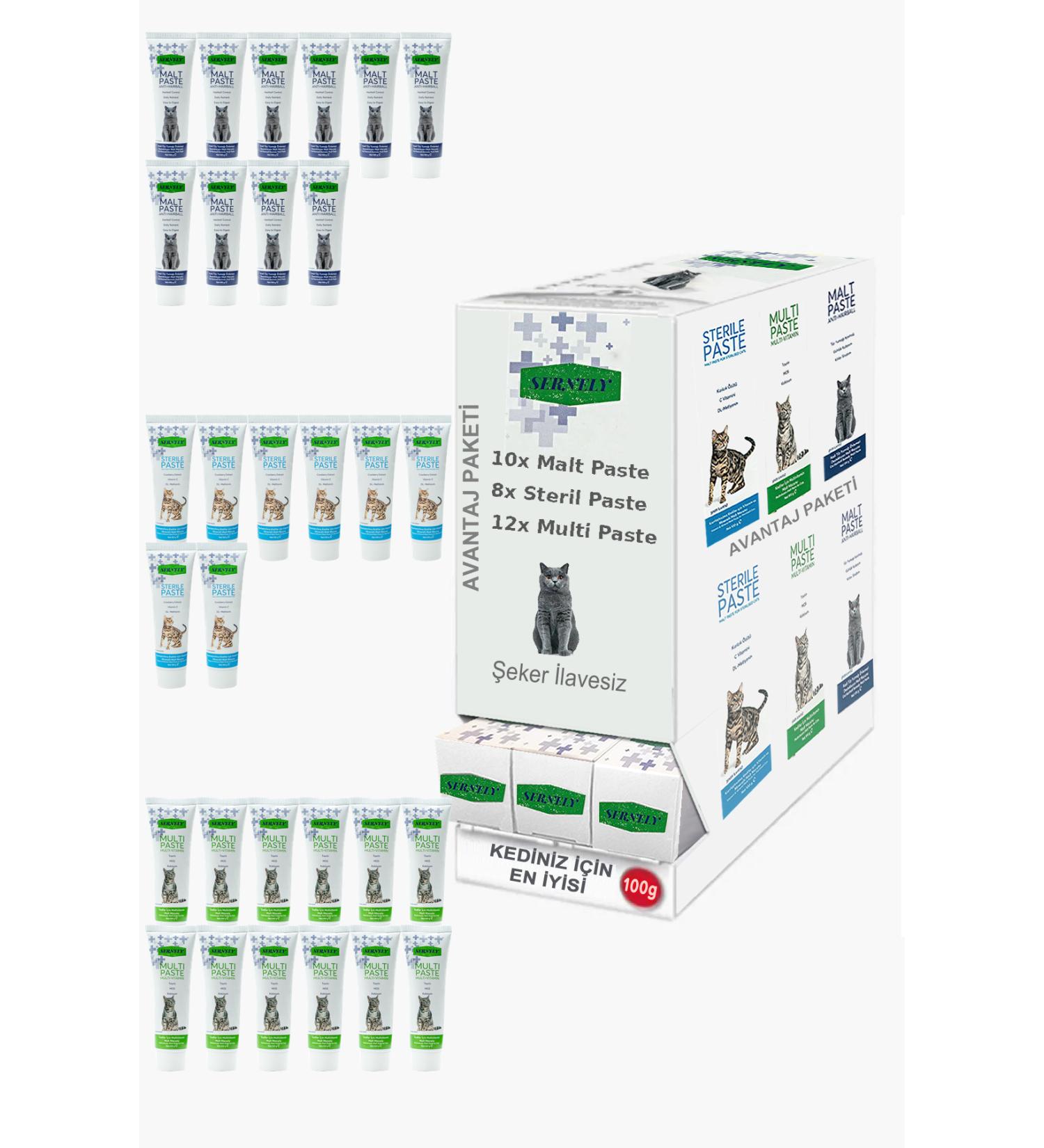Sernely Cat Vitamin Advantage Package (Multi Paste 12x100gr Malt Paste 10x100gr Sterile Paste 8x100gr)-050