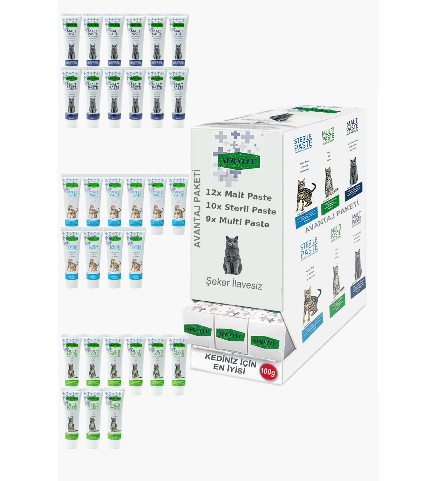 Sernely Cat Vitamin Advantage Package (Malt Paste 12x100gr Sterile Paste 10x100gr Multi Paste 9x100gr)-032
