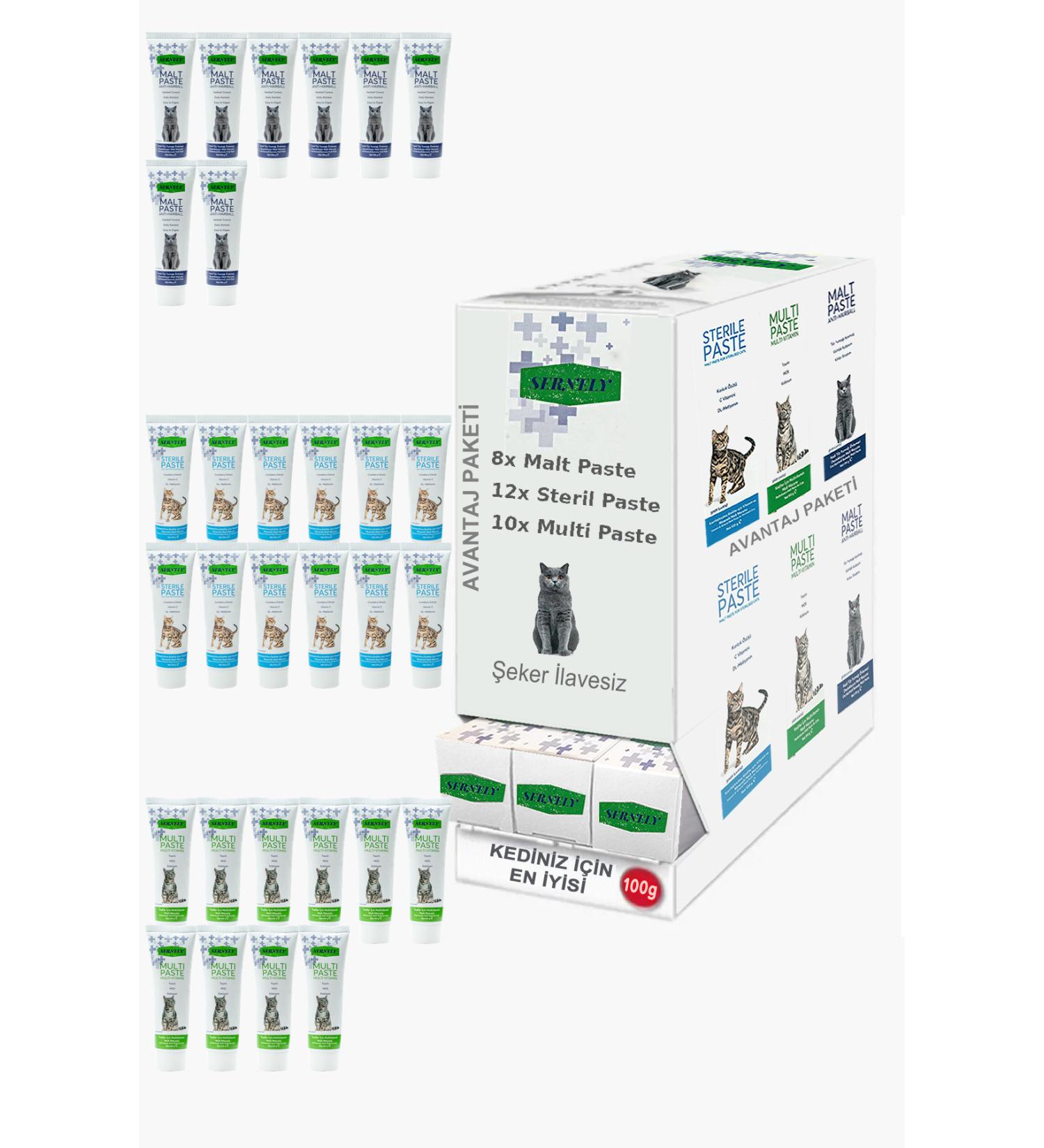 Sernely Cat Vitamin Advantage Package (Sterile Paste 12x100gr Multi Paste 10x100gr Malt Paste 8x100gr)-040