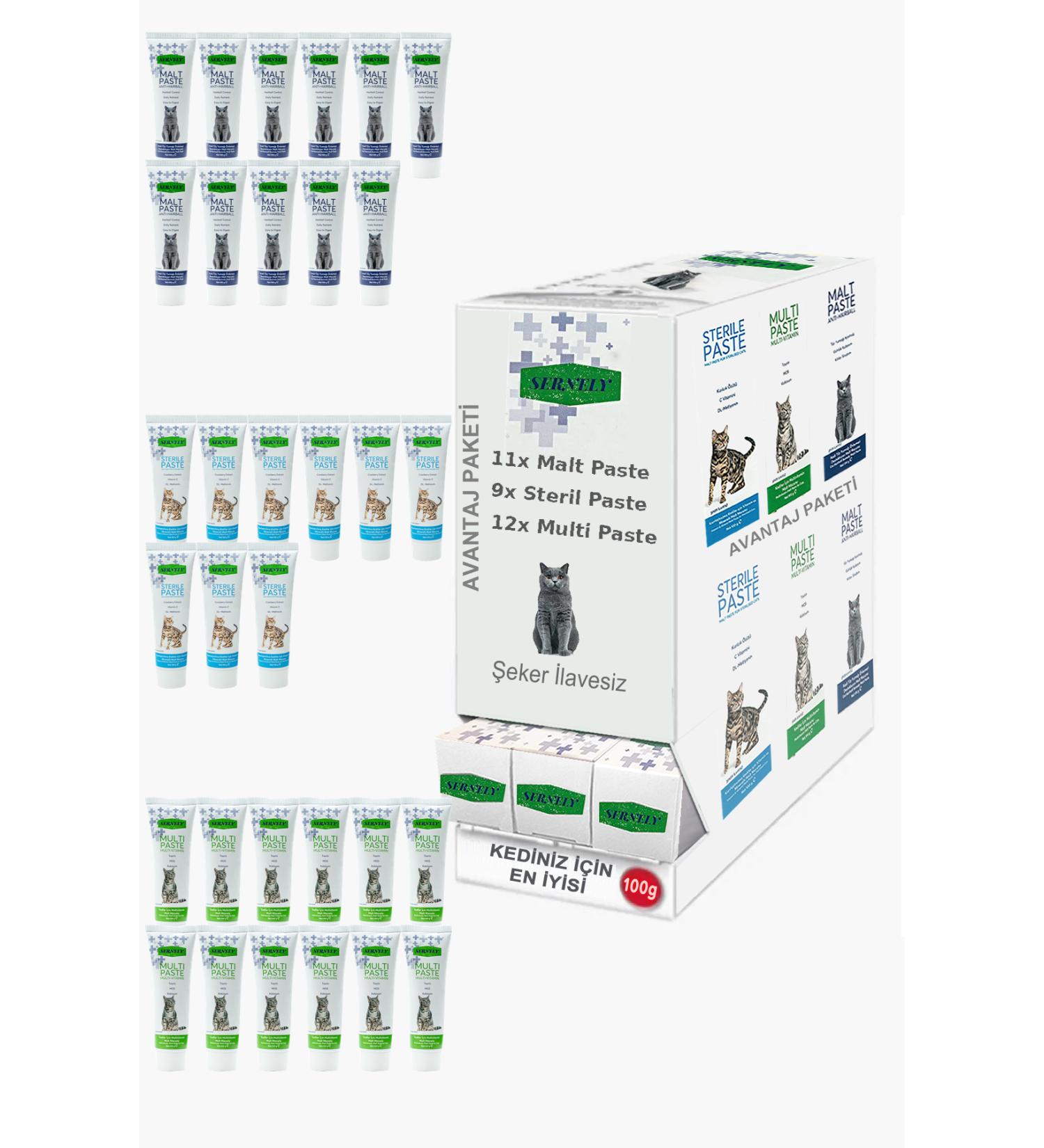 Sernely Cat Vitamin Advantage Package (Multi Paste 12x100gr Malt Paste 11x100gr Sterile Paste 9x100gr)-030