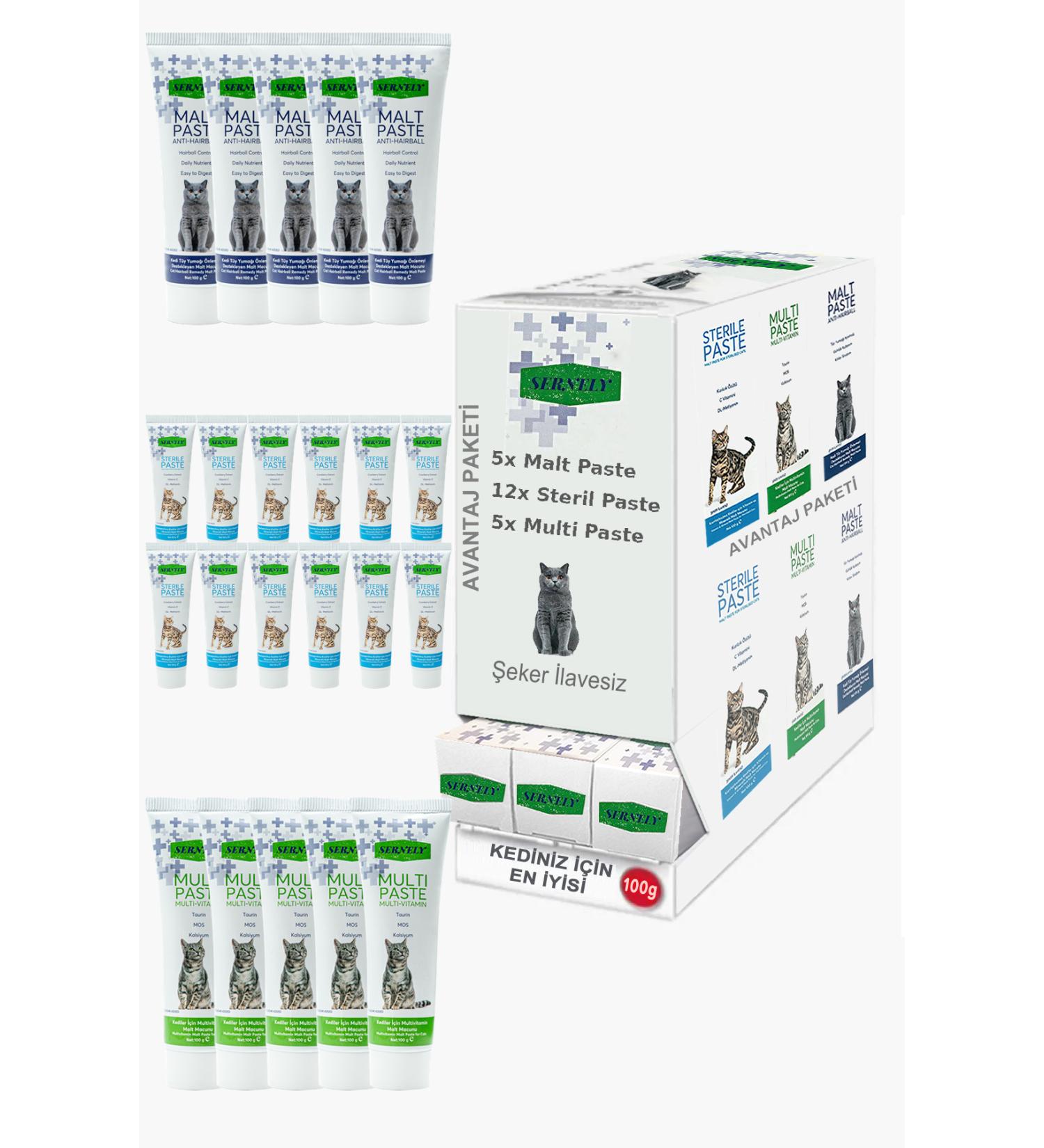 Sernely Cat Vitamin Advantage Package (Sterile Paste 12x100gr Multi Paste 5x100gr Malt Paste 5x100gr)-128