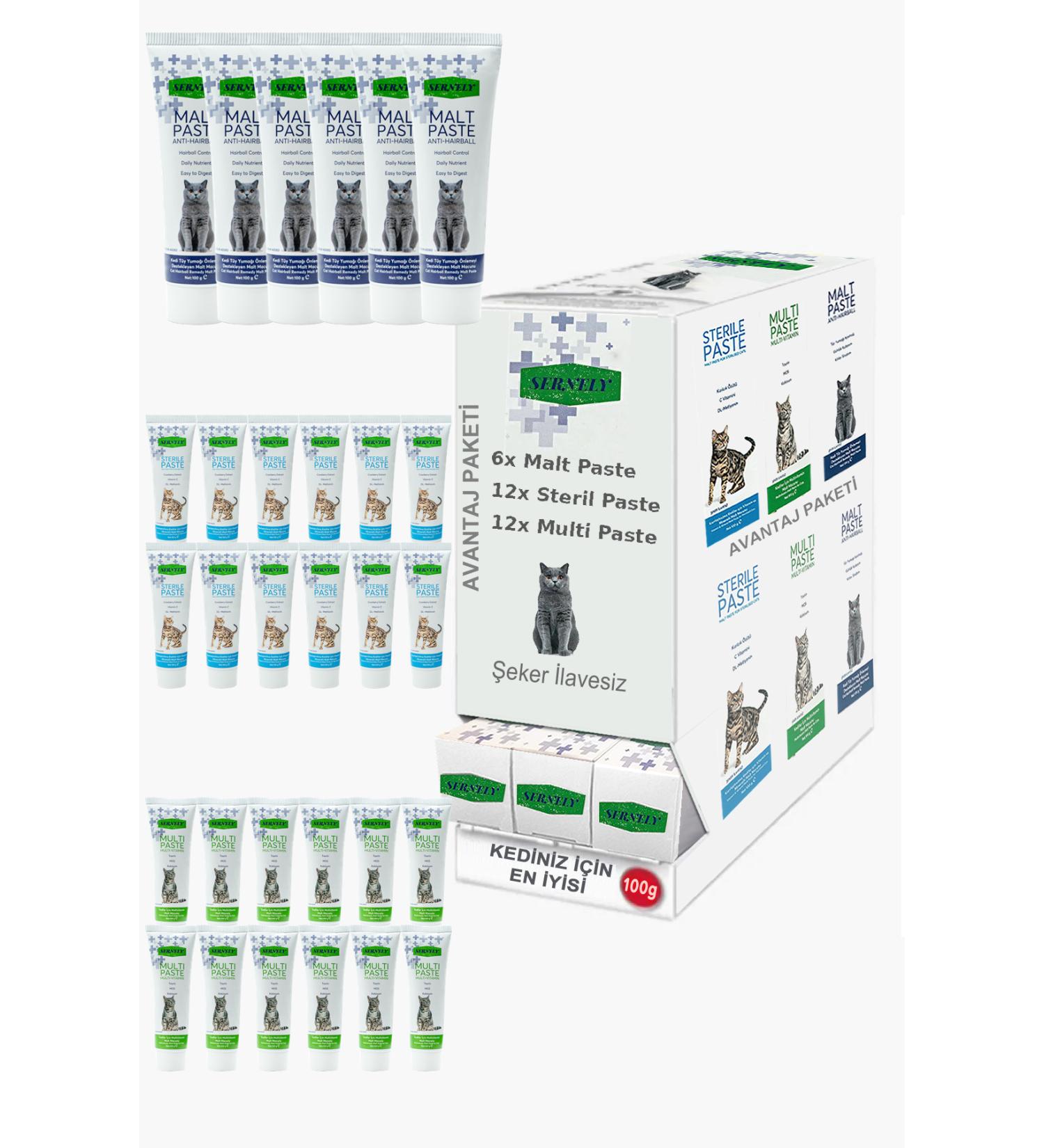 Sernely Cat Vitamin Advantage Package (Sterile Paste 12x100gr Multi Paste 12x100gr Malt Paste 6x100gr)-104