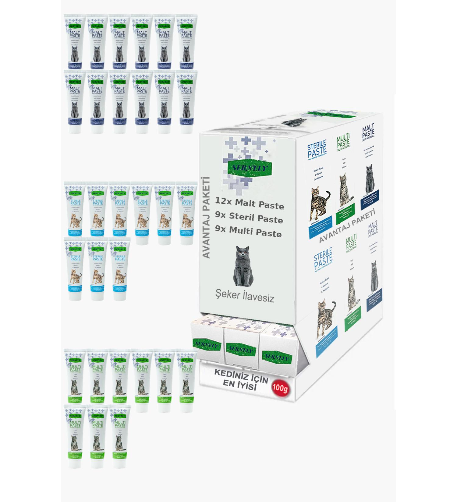 Sernely Cat Vitamin Advantage Package (Malt Paste 12x100gr Sterile Paste 9x100gr Multi Paste 9x100gr)-031