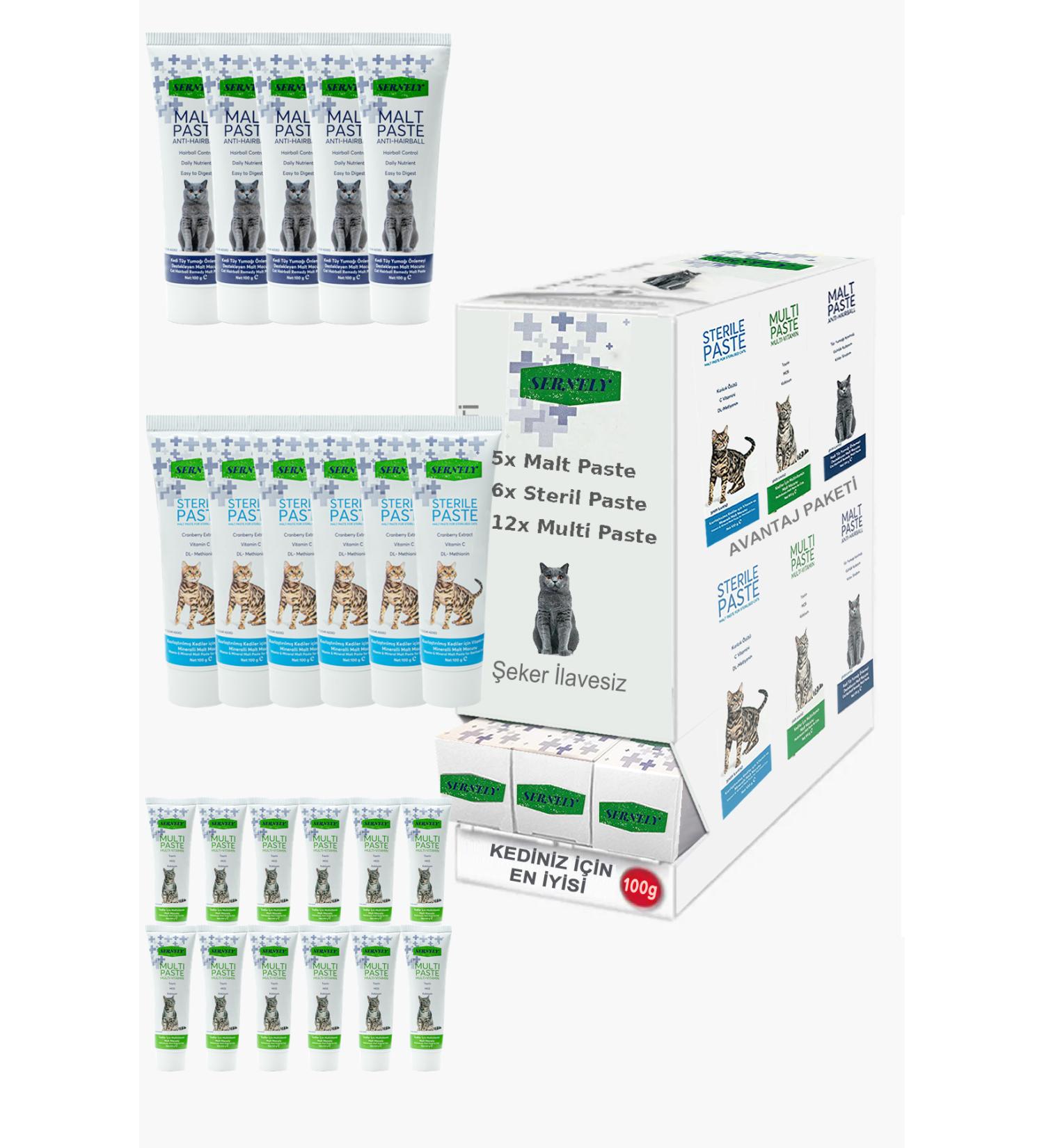 Sernely Cat Vitamin Advantage Package (Multi Paste 12x100gr Sterile Paste 6x100gr Malt Paste 5x100gr)-136