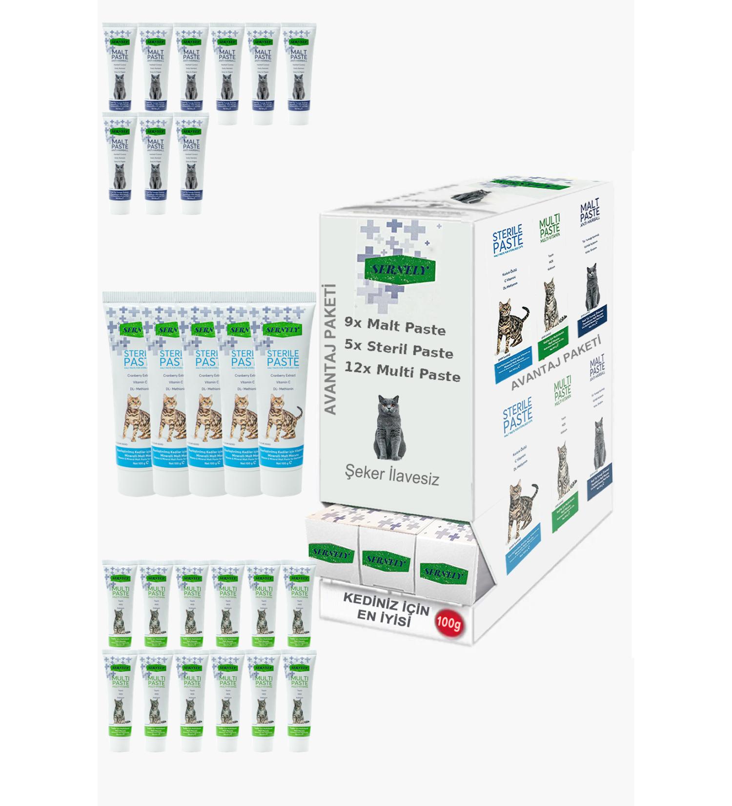 Sernely Cat Vitamin Advantage Package (Multi Paste 12x100gr Malt Paste 9x100gr Sterile Paste 5x100gr)-150