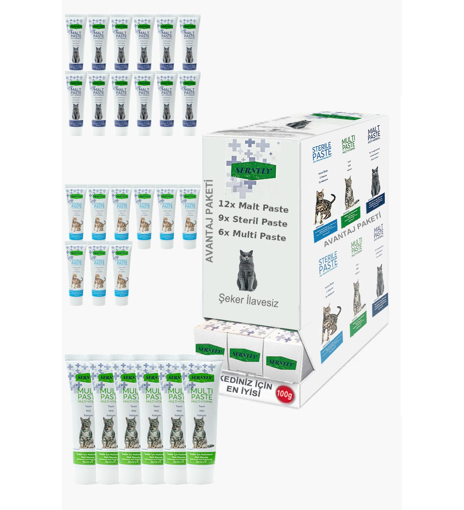 Sernely Cat Vitamin Advantage Package (Malt Paste 12x100gr Sterile Paste 9x100gr Multi Paste 6x100gr)-118