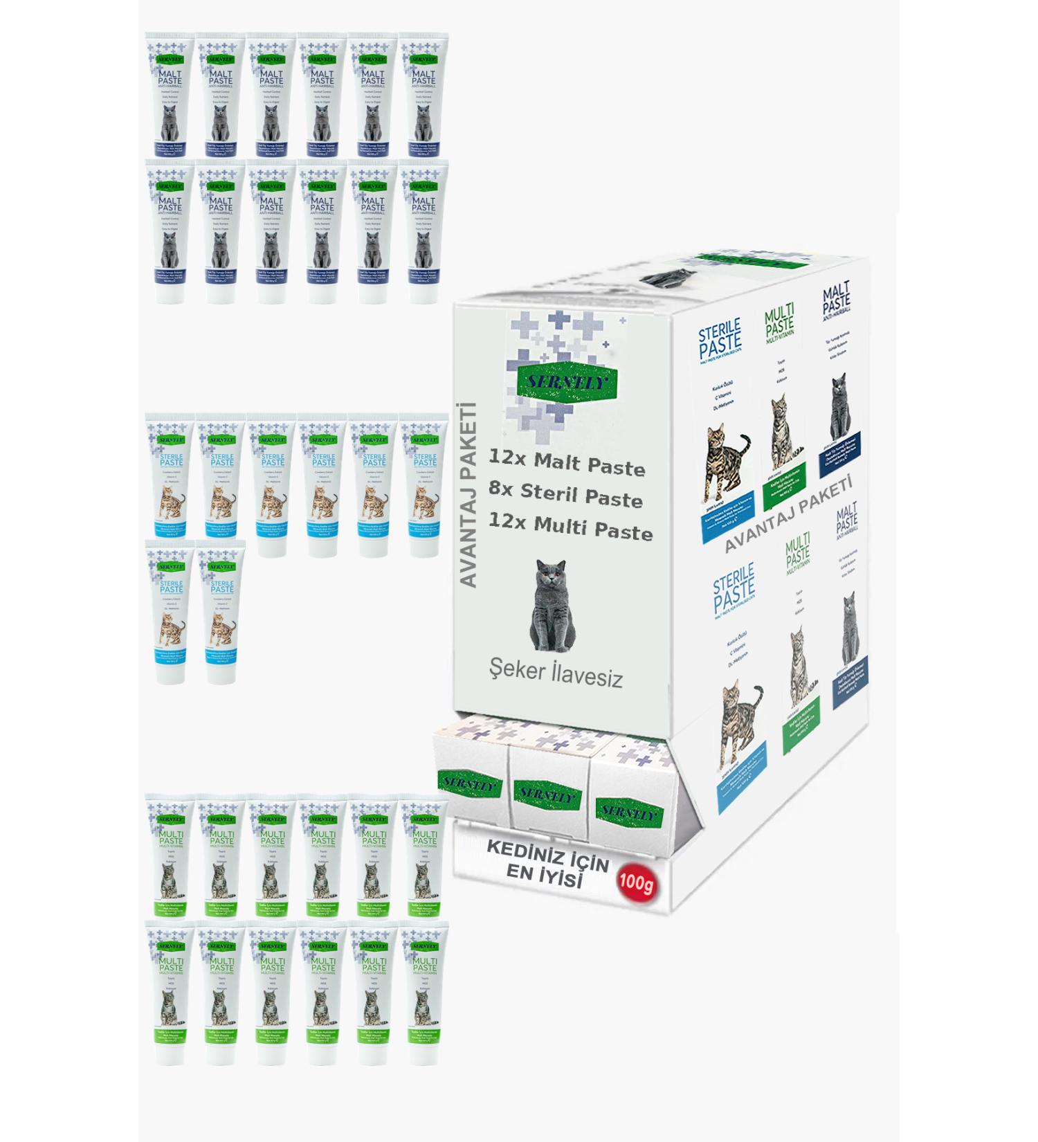 Sernely Cat Vitamin Advantage Package (Multi Paste 12x100gr Malt Paste 12x100gr Sterile Paste 8x100gr)-061