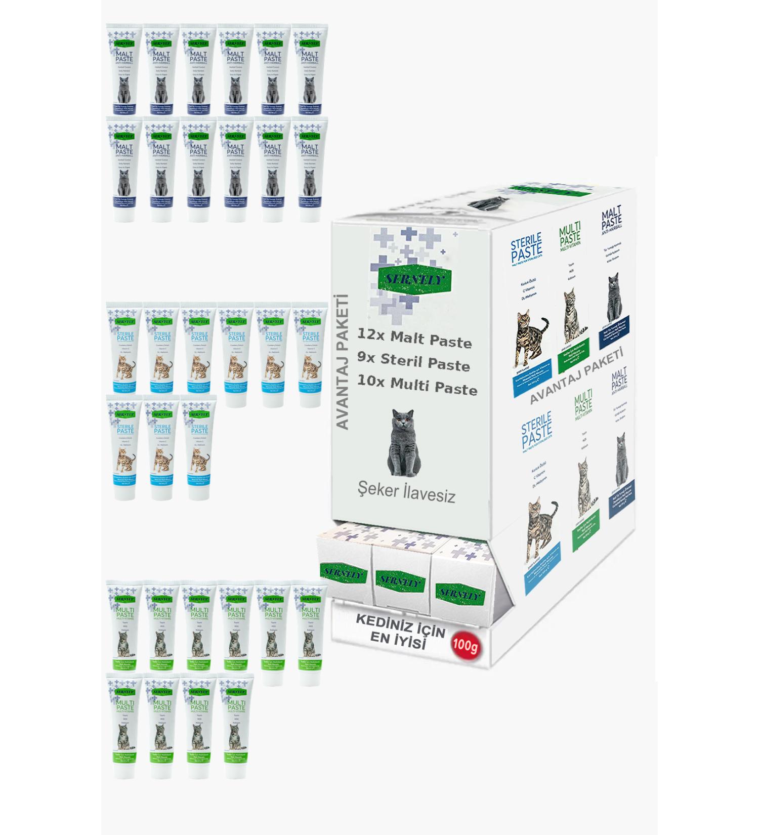 Sernely Cat Vitamin Advantage Package (Malt Paste 12x100gr Multi Paste 10x100gr Sterile Paste 9x100gr)-035