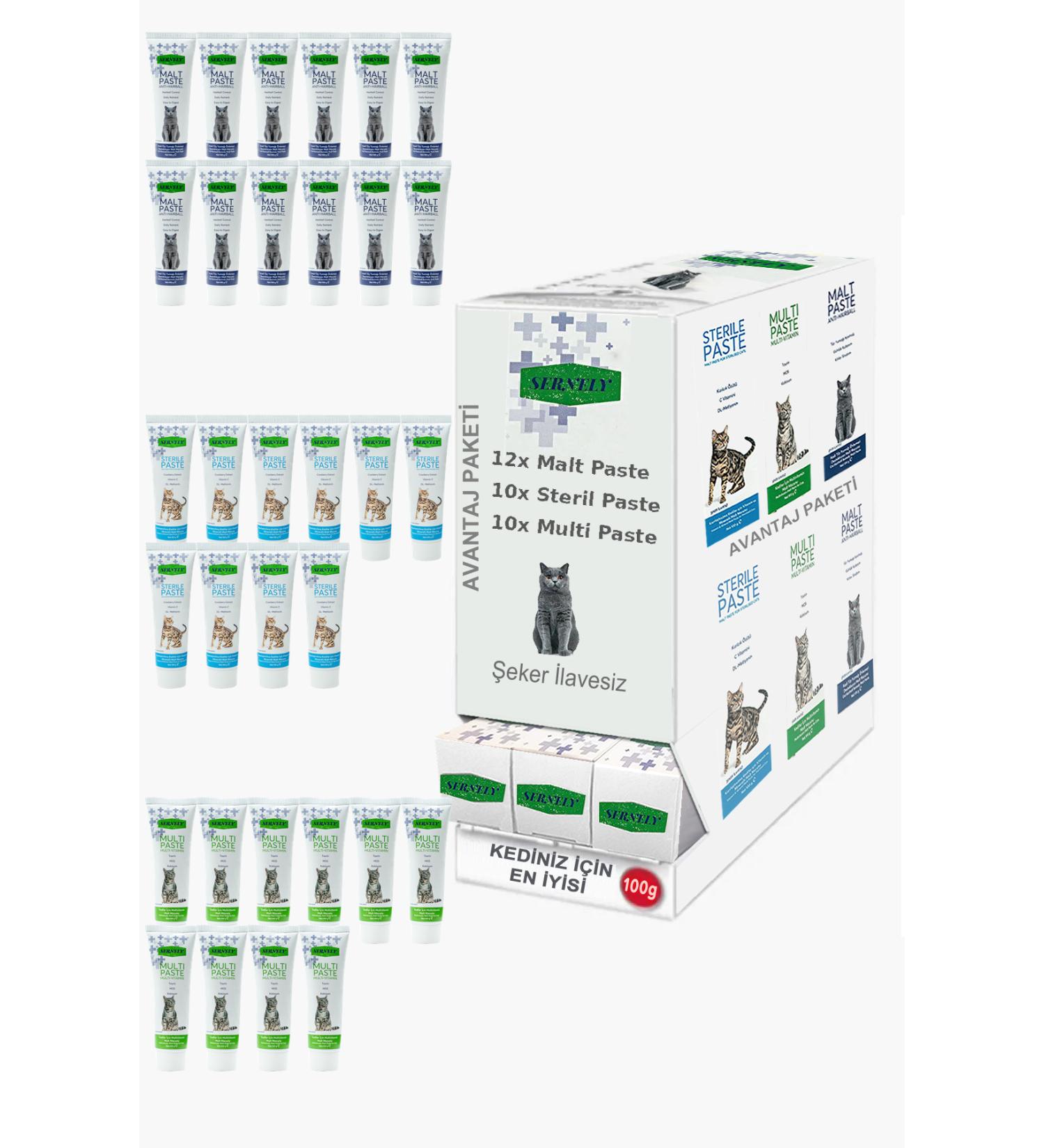 Sernely Cat Vitamin Advantage Package (Malt Paste 12x100gr Sterile Paste 10x100gr Multi Paste 10x100gr)-015
