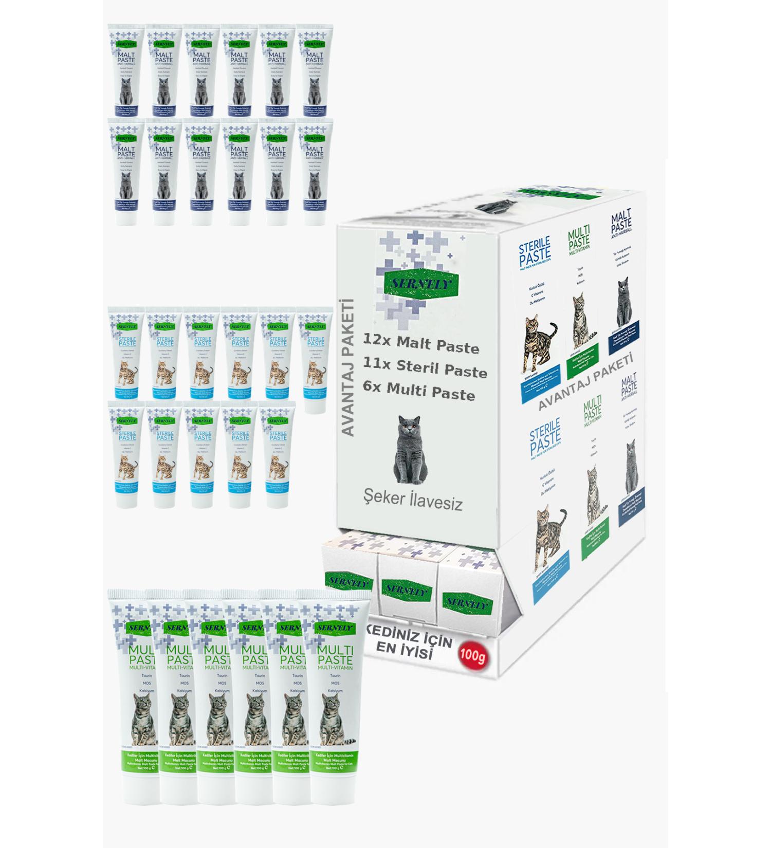 Sernely Cat Vitamin Advantage Package (Malt Paste 12x100gr Sterile Paste 11x100gr Multi Paste 6x100gr)-120