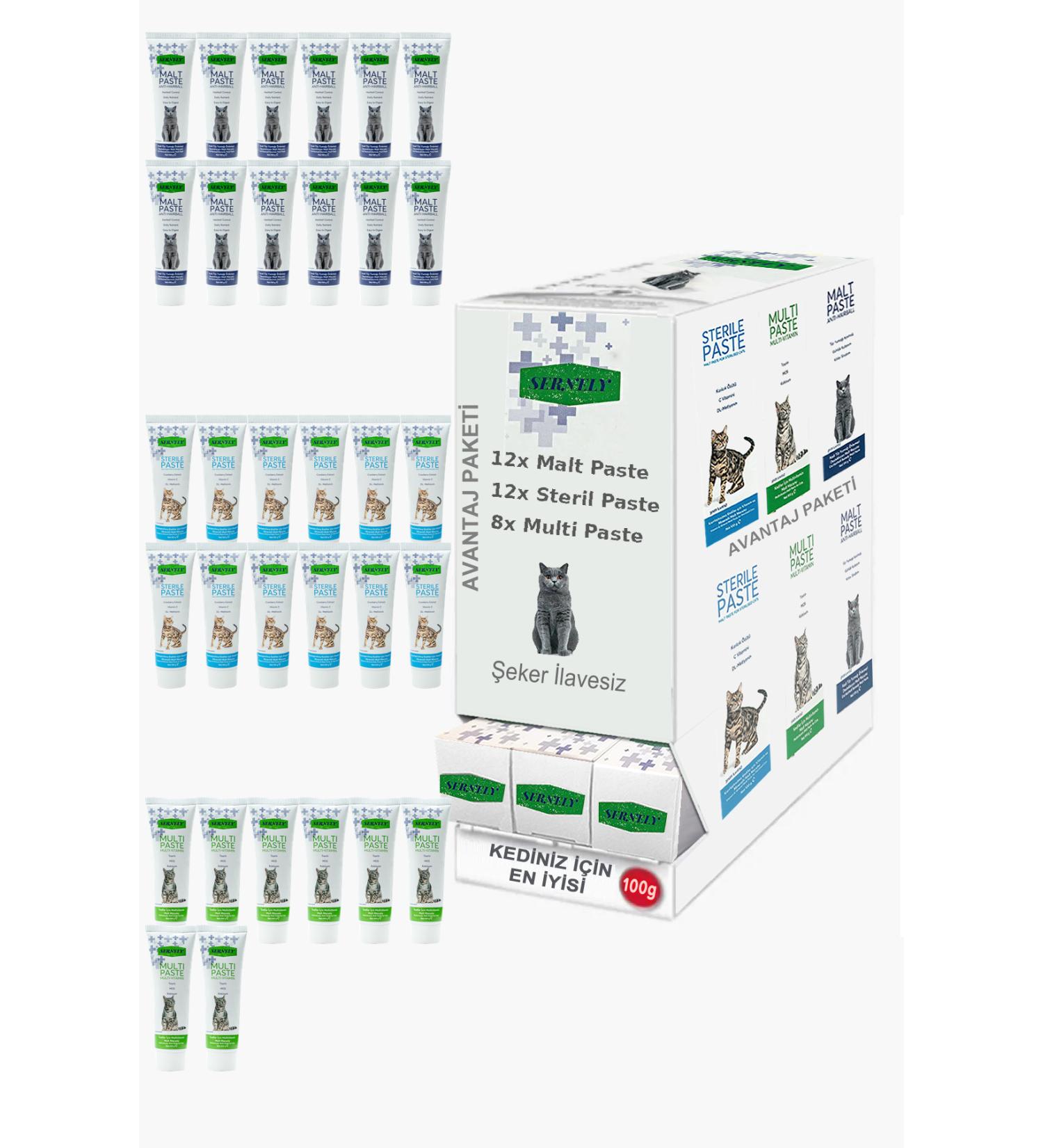 Sernely Cat Vitamin Advantage Package (Sterile Paste 12x100gr Malt Paste 12x100gr Multi Paste 8x100gr)-057