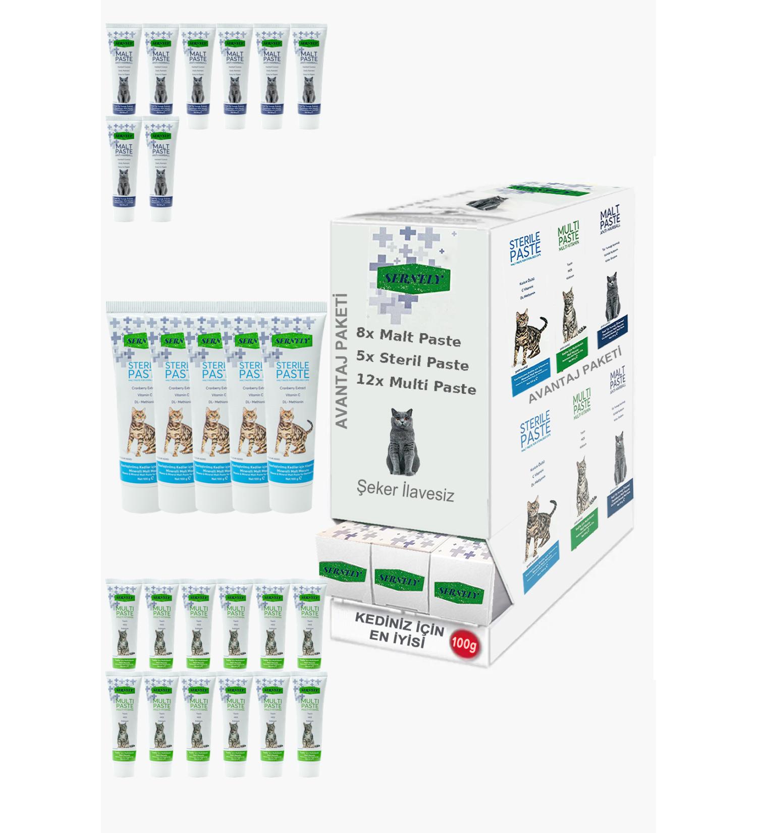 Sernely Cat Vitamin Advantage Package (Multi Paste 12x100gr Malt Paste 8x100gr Sterile Paste 5x100gr)-148