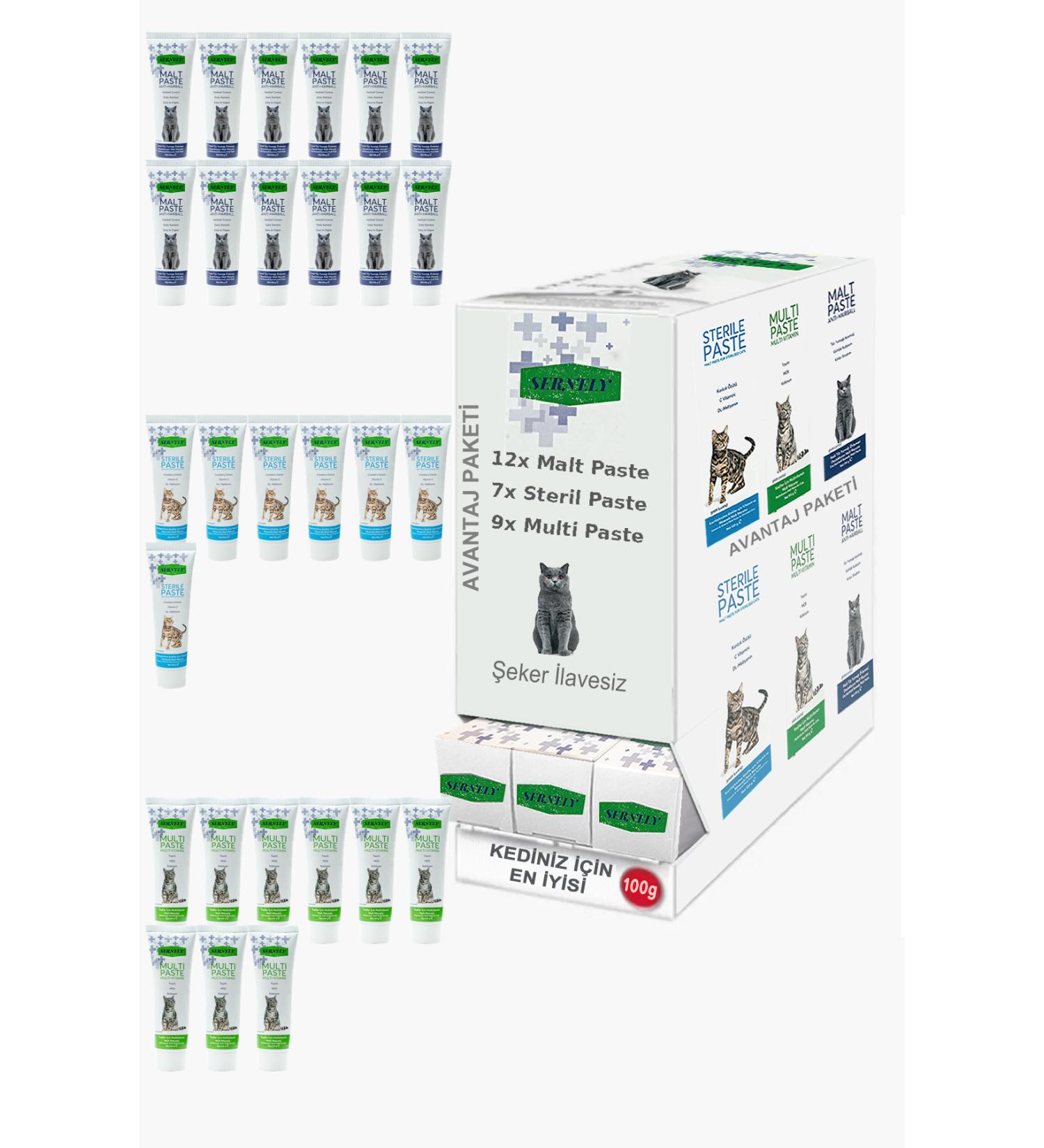 Sernely Cat Vitamin Advantage Package (Malt Paste 12x100gr Multi Paste 9x100gr Sterile Paste 7x100gr)-088