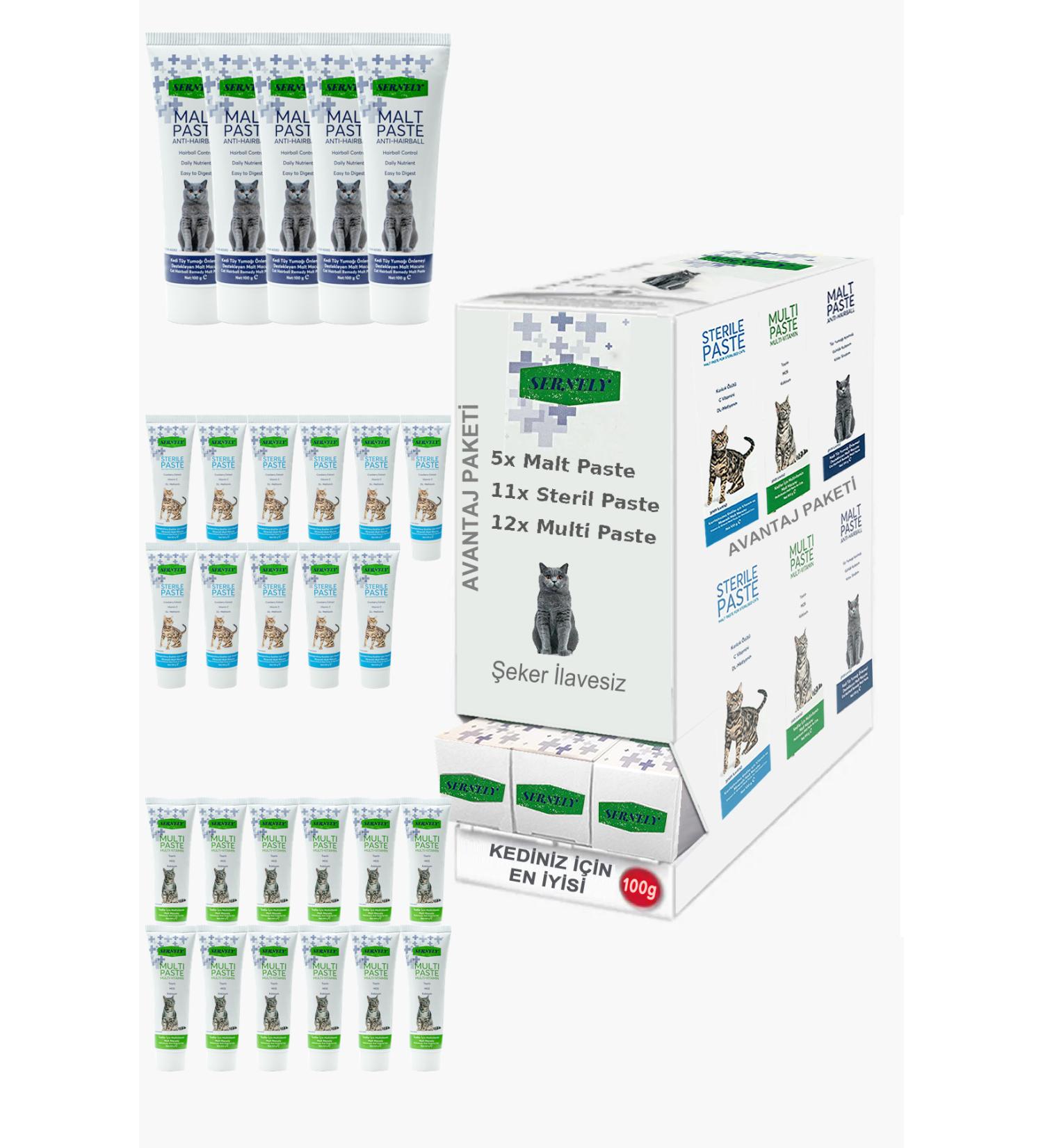 Sernely Cat Vitamin Advantage Package (Multi Paste 12x100gr Sterile Paste 11x100gr Malt Paste 5x100gr)-141