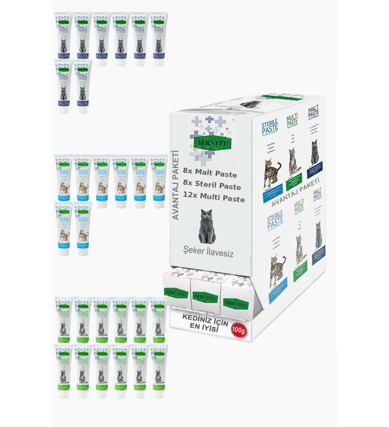 Sernely Cat Vitamin Advantage Package (Multi Paste 12x100gr Sterile Paste 8x100gr Malt Paste 8x100gr)-042
