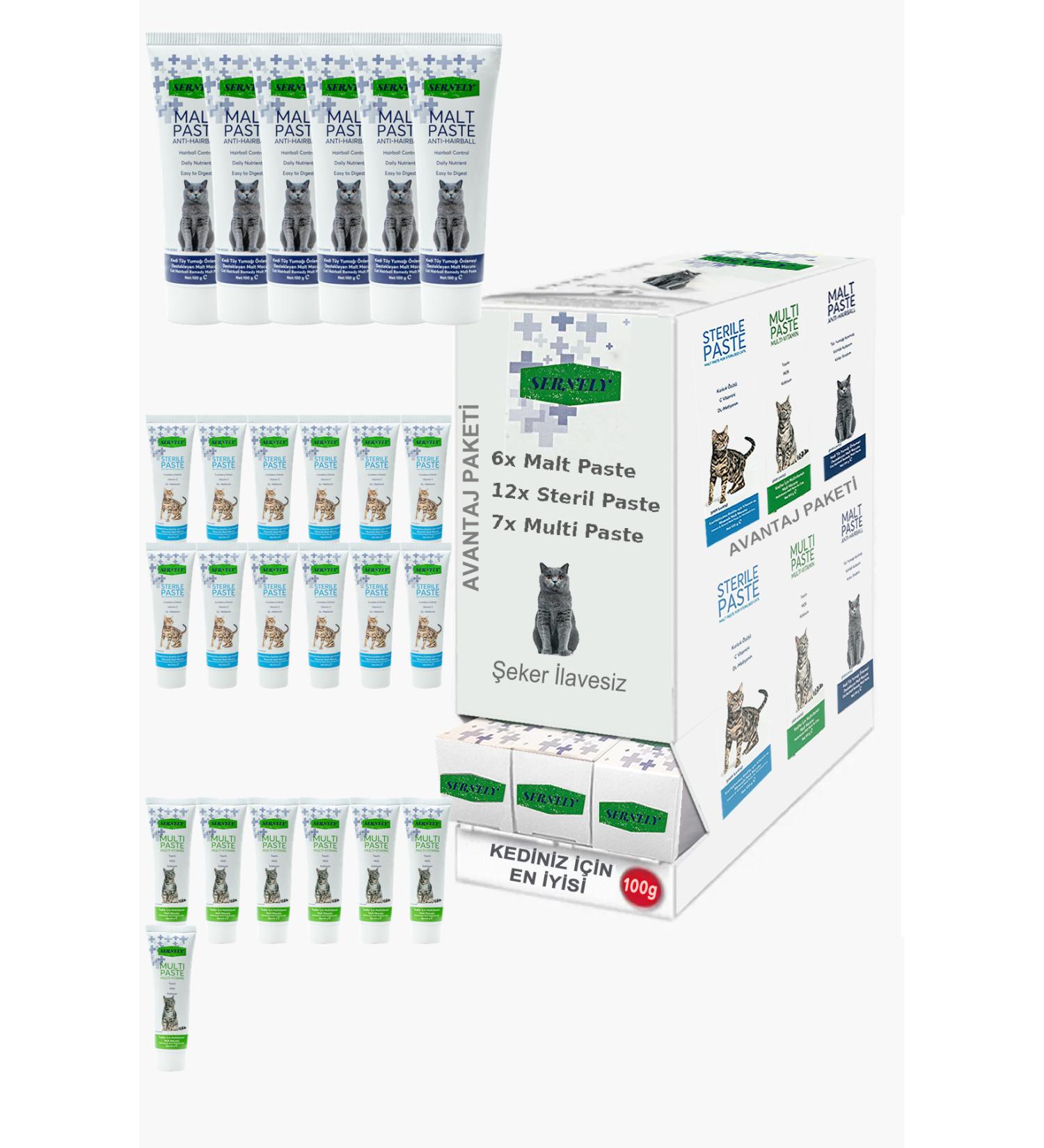 Sernely Cat Vitamin Advantage Package (Sterile Paste 12x100gr Multi Paste 7x100gr Malt Paste 6x100gr)-093