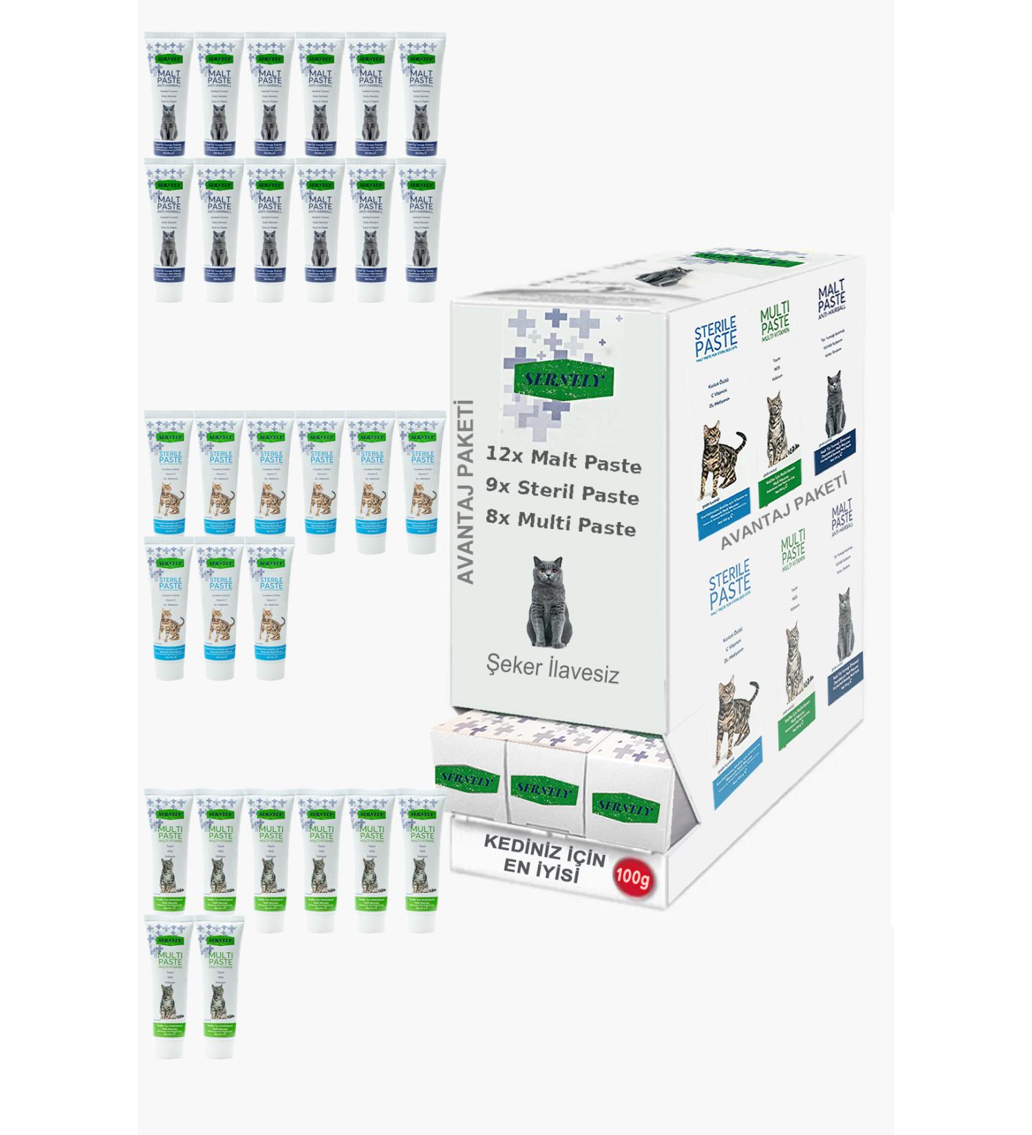 Sernely Cat Vitamin Advantage Package (Malt Paste 12x100gr Sterile Paste 9x100gr Multi Paste 8x100gr)-054