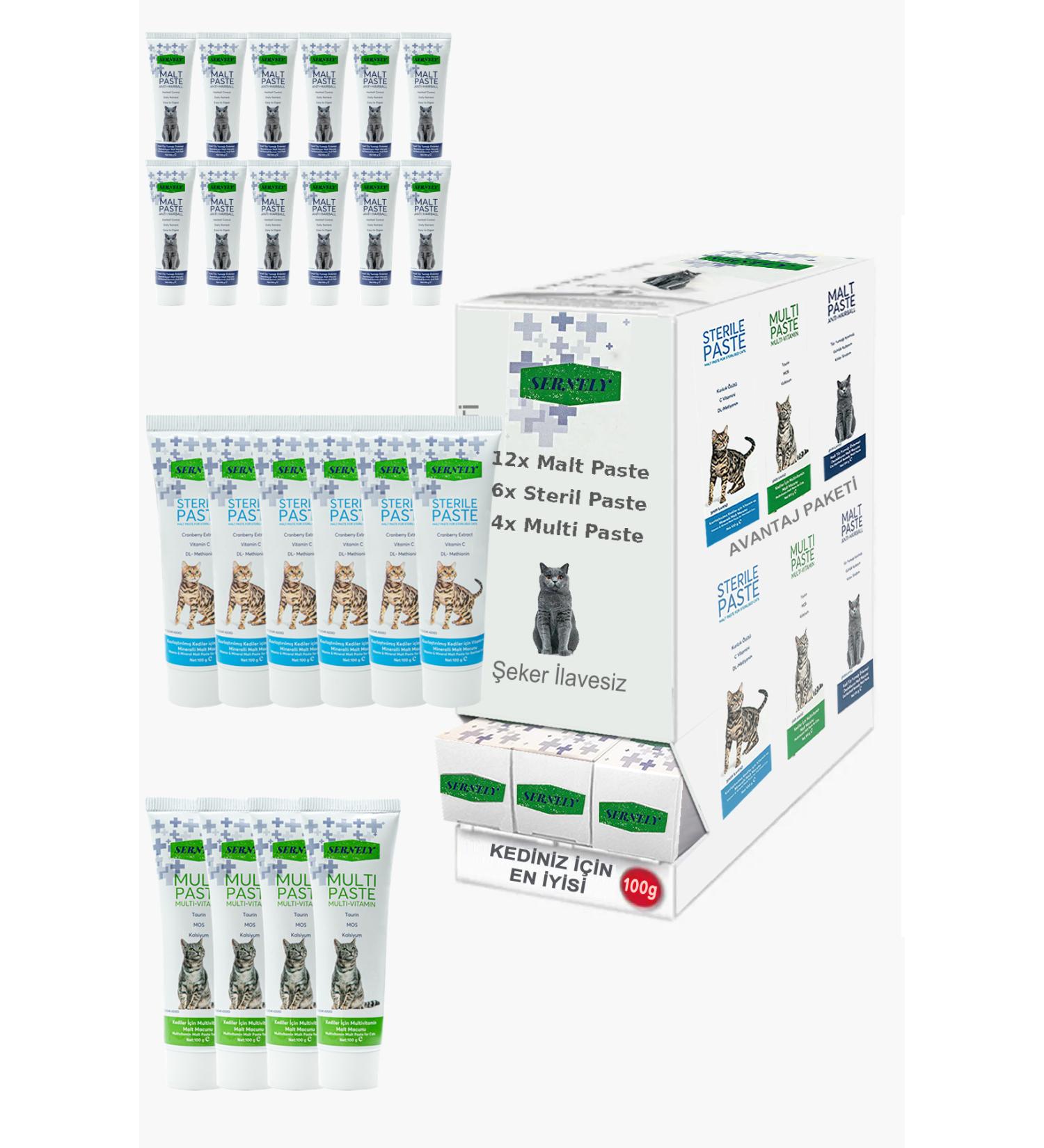Sernely Cat Vitamin Advantage Package (Malt Paste 12x100gr Sterile Paste 6x100gr Multi Paste 4x100gr)-203