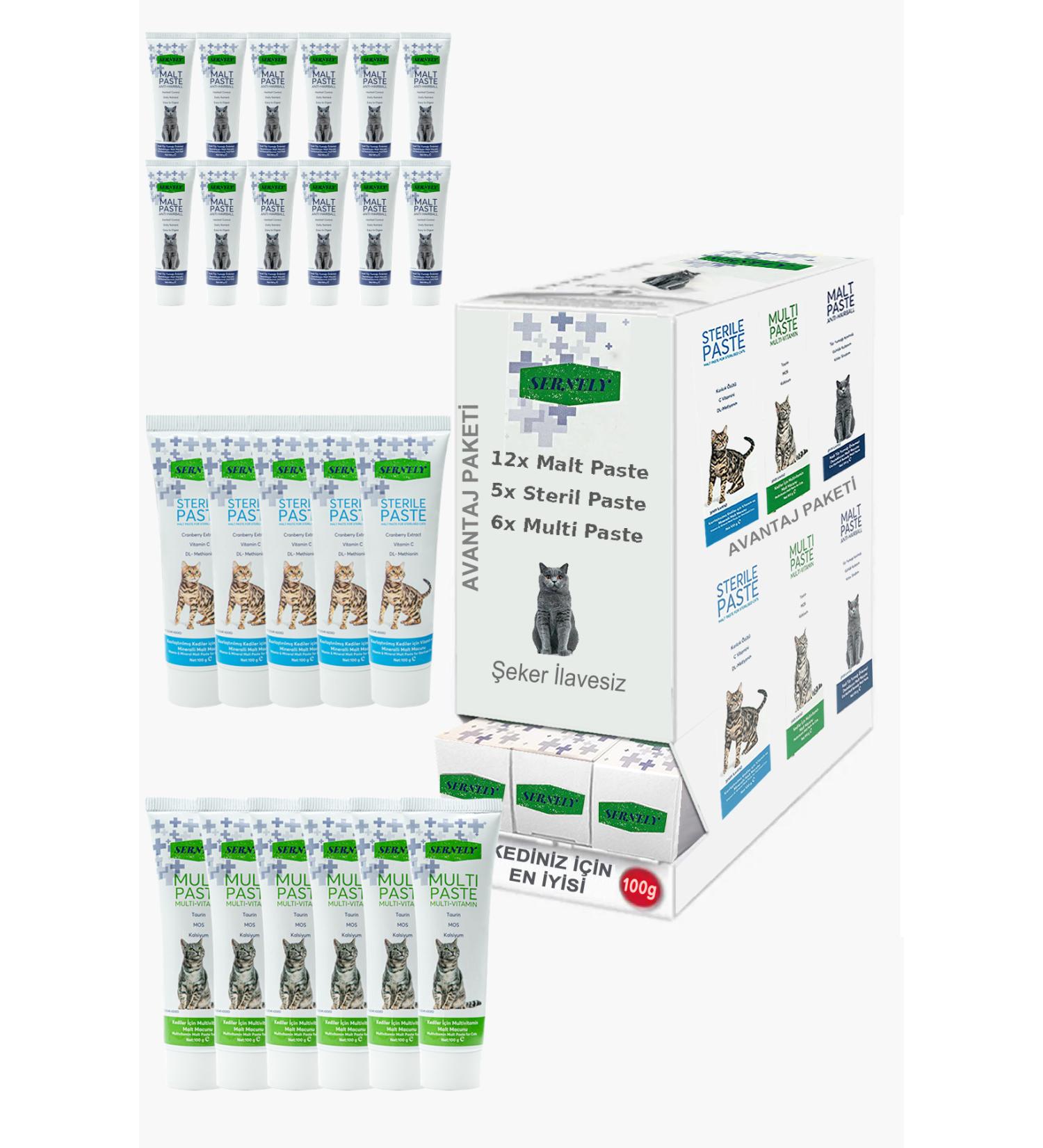 Sernely Cat Vitamin Advantage Package (Malt Paste 12x100gr Multi Paste 6x100gr Sterile Paste 5x100gr)-163