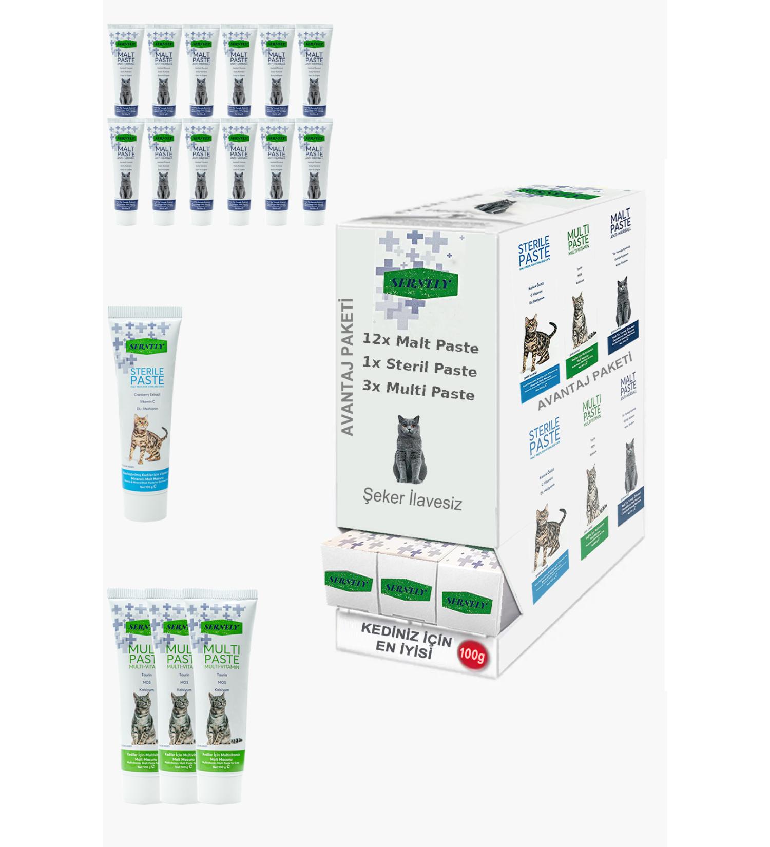 Sernely Cat Vitamin Advantage Package (Malt Paste 12x100gr Multi Paste 3x100gr Sterile Paste 1x100gr)-388
