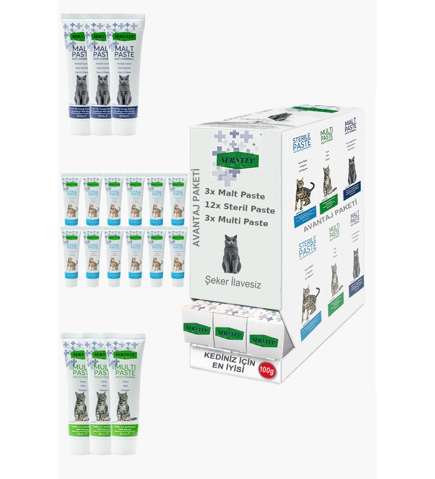 Sernely Cat Vitamin Advantage Package (Sterile Paste 12x100gr Multi Paste 3x100gr Malt Paste 3x100gr)-218
