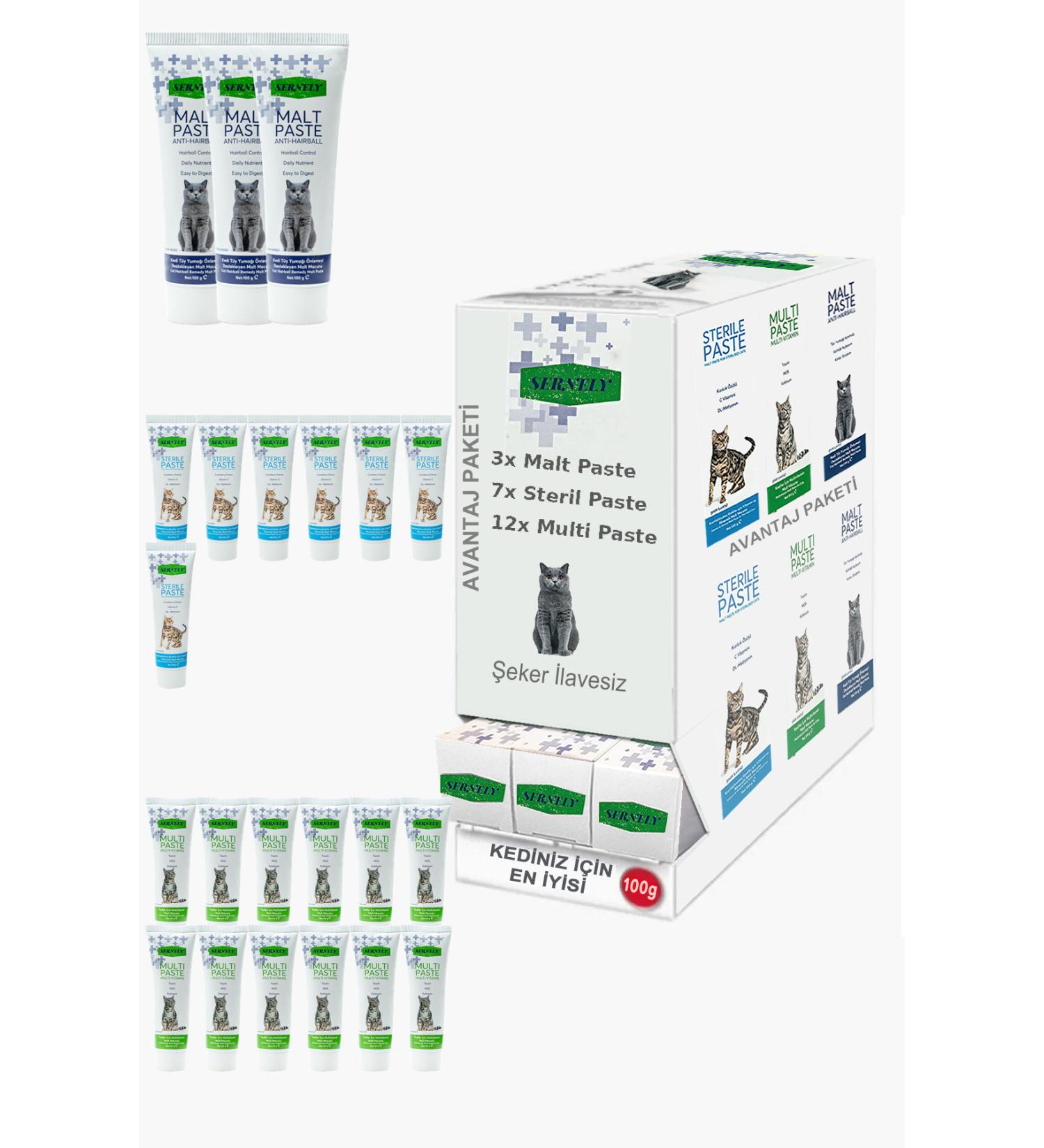 Sernely Cat Vitamin Advantage Package (Multi Paste 12x100gr Sterile Paste 7x100gr Malt Paste 3x100gr)-231