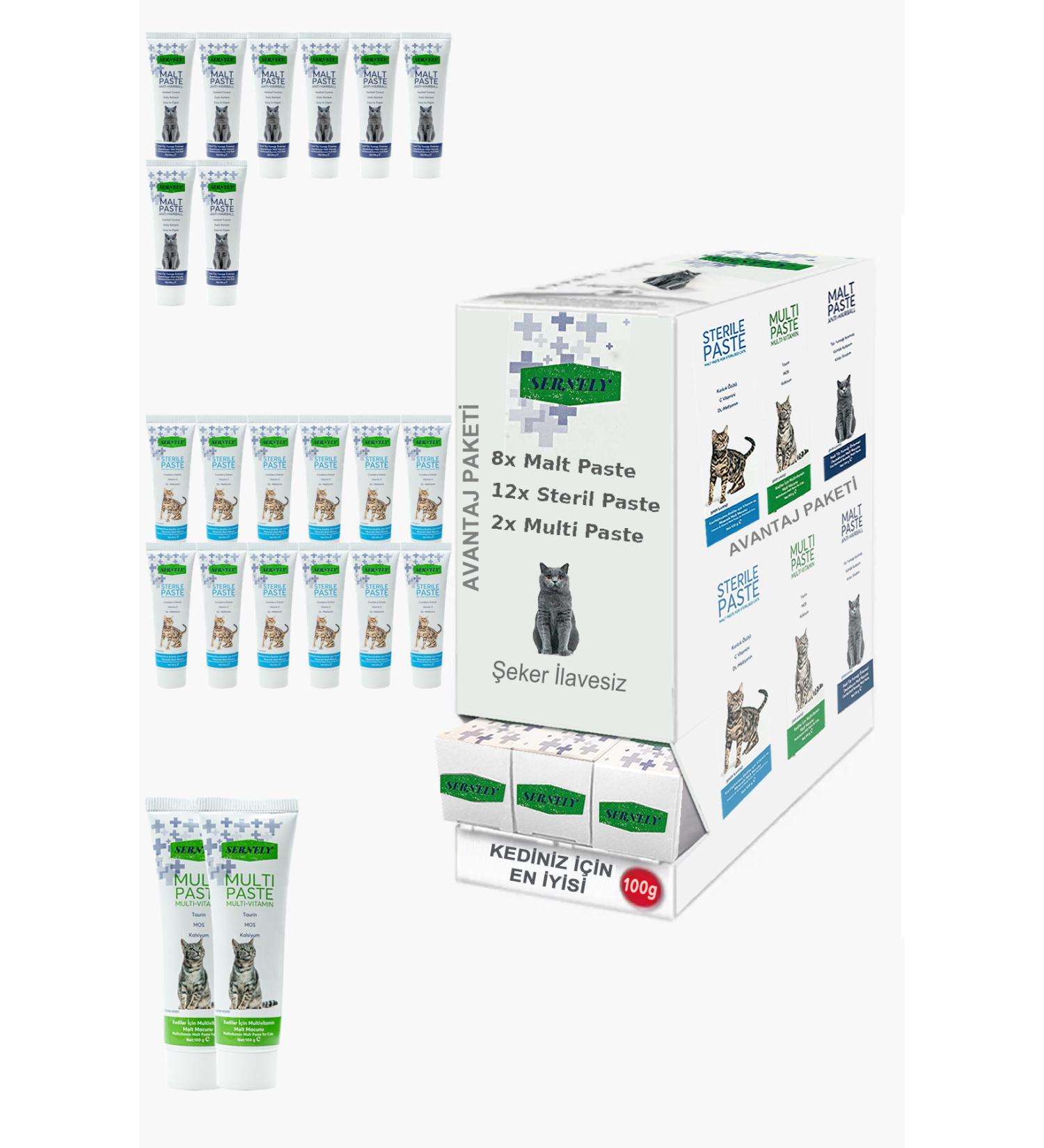 Sernely Cat Vitamin Advantage Package (Sterile Paste 12x100gr Malt Paste 8x100gr Multi Paste 2x100gr)-303