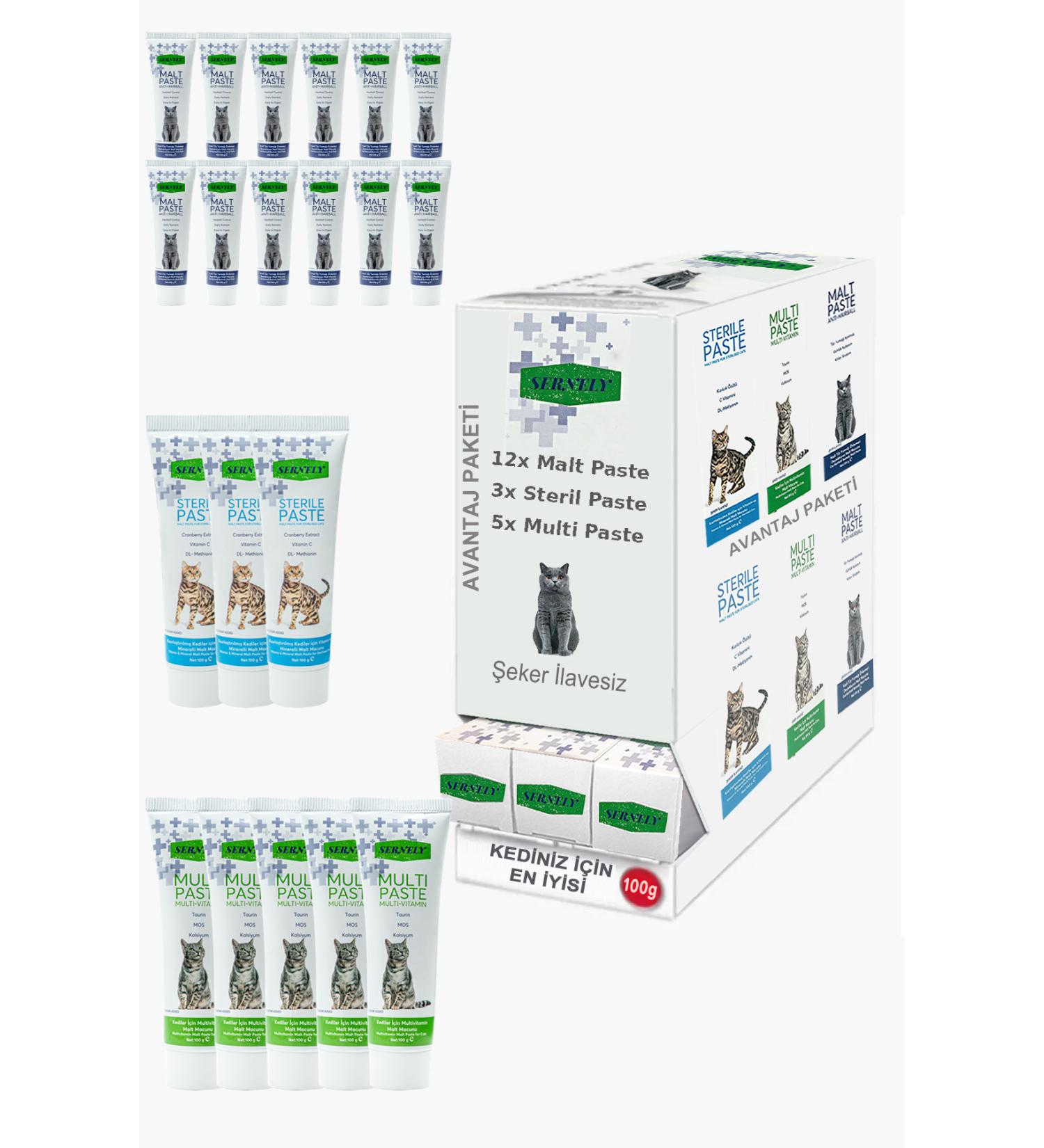 Sernely Cat Vitamin Advantage Package (Malt Paste 12x100gr Multi Paste 5x100gr Sterile Paste 3x100gr)-264