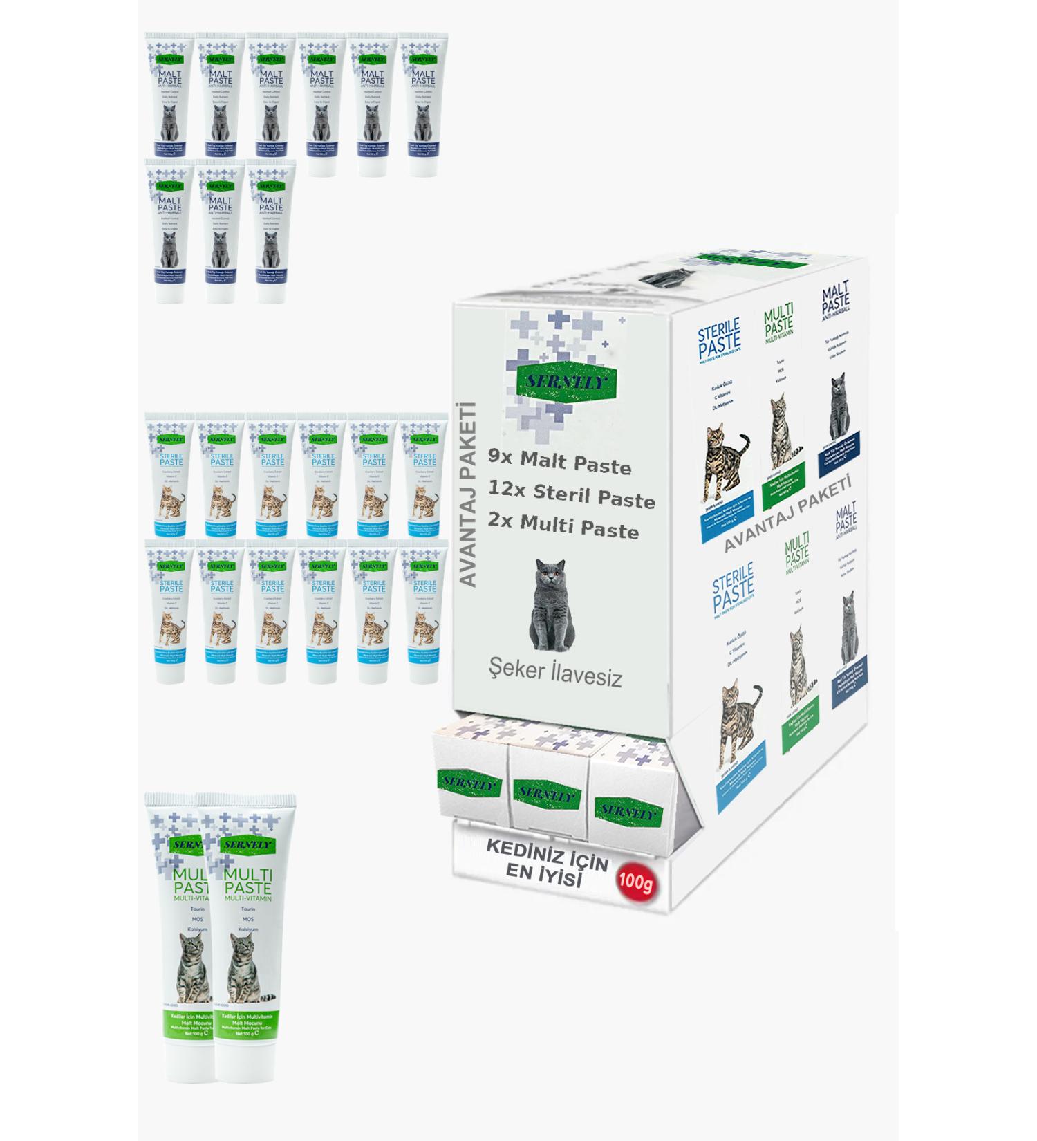 Sernely Cat Vitamin Advantage Package (Sterile Paste 12x100gr Malt Paste 9x100gr Multi Paste 2x100gr)-305