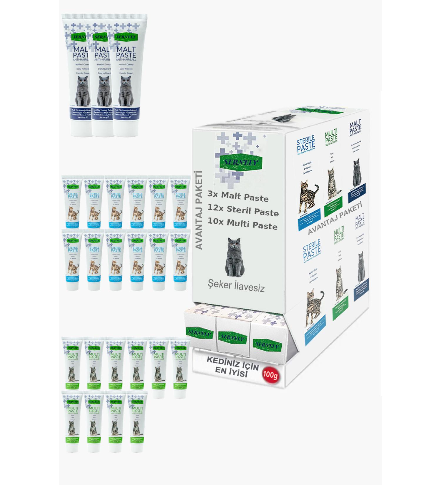Sernely Cat Vitamin Advantage Package (Sterile Paste 12x100gr Multi Paste 10x100gr Malt Paste 3x100gr)-225