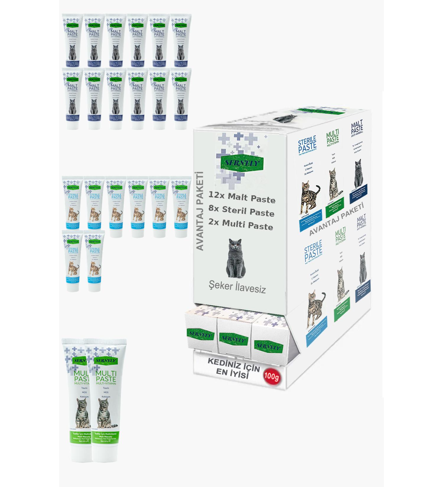 Sernely Cat Vitamin Advantage Package (Malt Paste 12x100gr Sterile Paste 8x100gr Multi Paste 2x100gr)-317