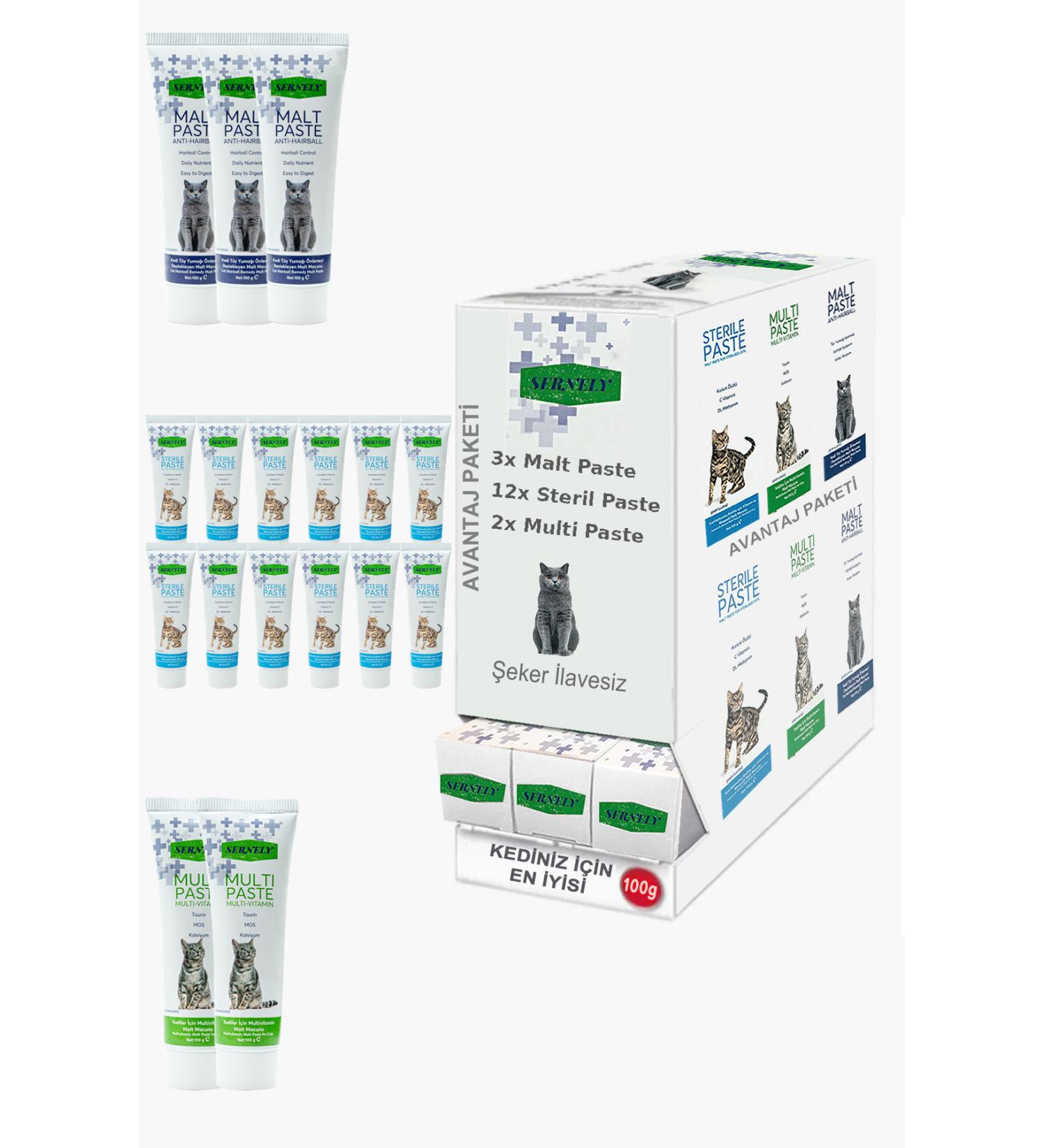 Sernely Cat Vitamin Advantage Package (Sterile Paste 12x100gr Malt Paste 3x100gr Multi Paste 2x100gr)-293
