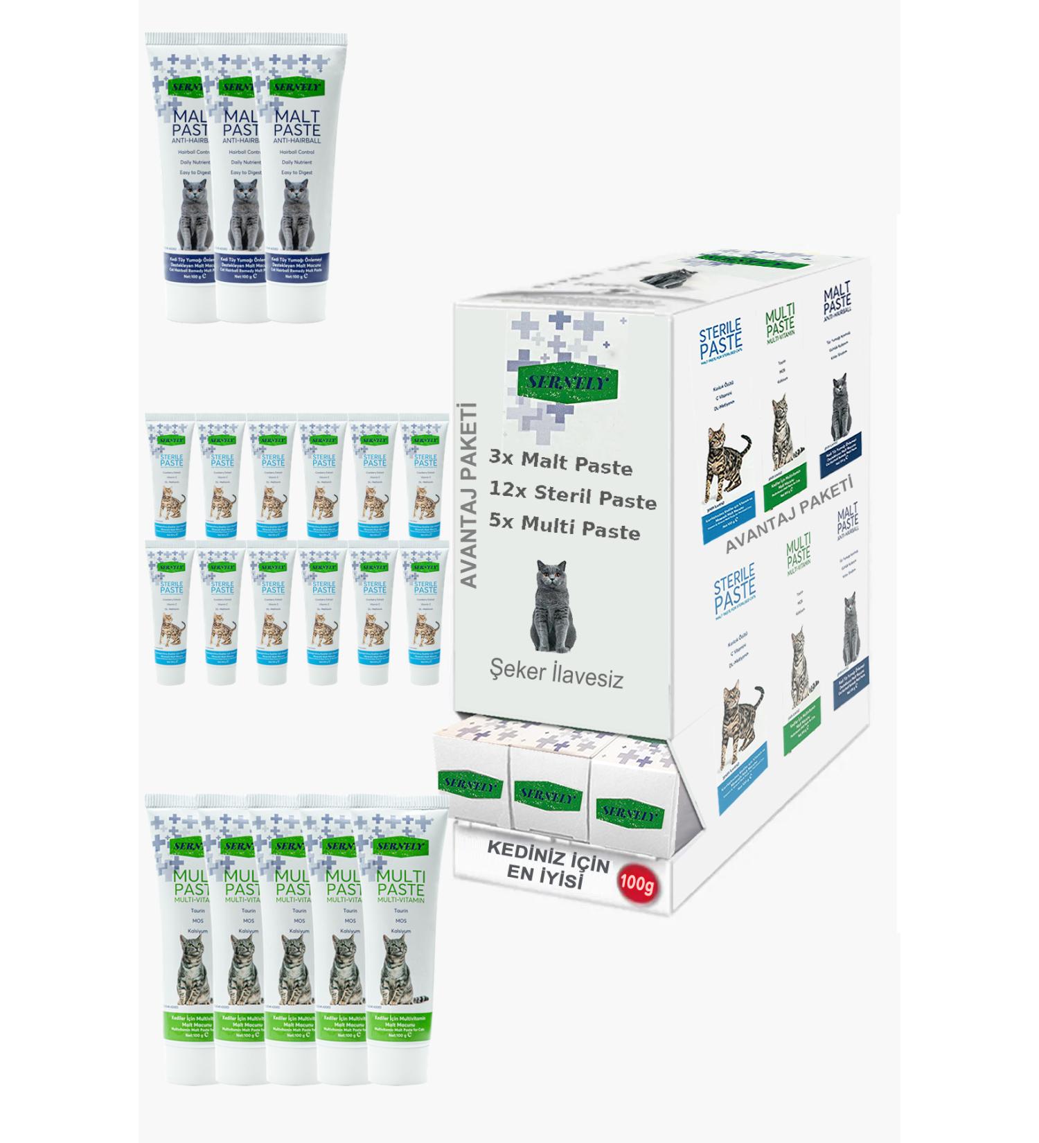 Sernely Cat Vitamin Advantage Package (Sterile Paste 12x100gr Multi Paste 5x100gr Malt Paste 3x100gr)-220