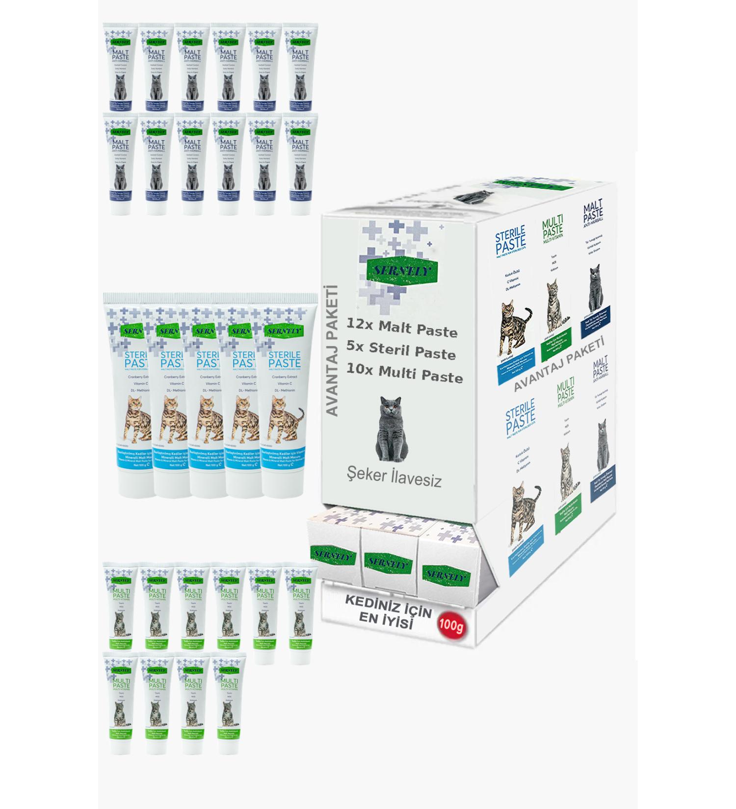 Sernely Cat Vitamin Advantage Package (Malt Paste 12x100gr Multi Paste 10x100gr Sterile Paste 5x100gr)-167