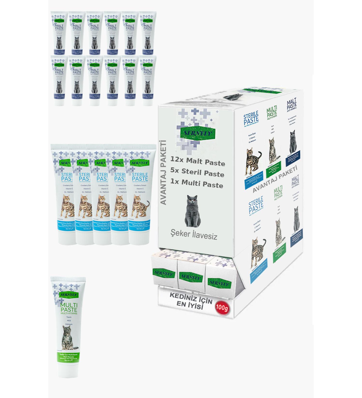 Sernely Cat Vitamin Advantage Package (Malt Paste 12x100gr Sterile Paste 5x100gr Multi Paste 1x100gr)-379