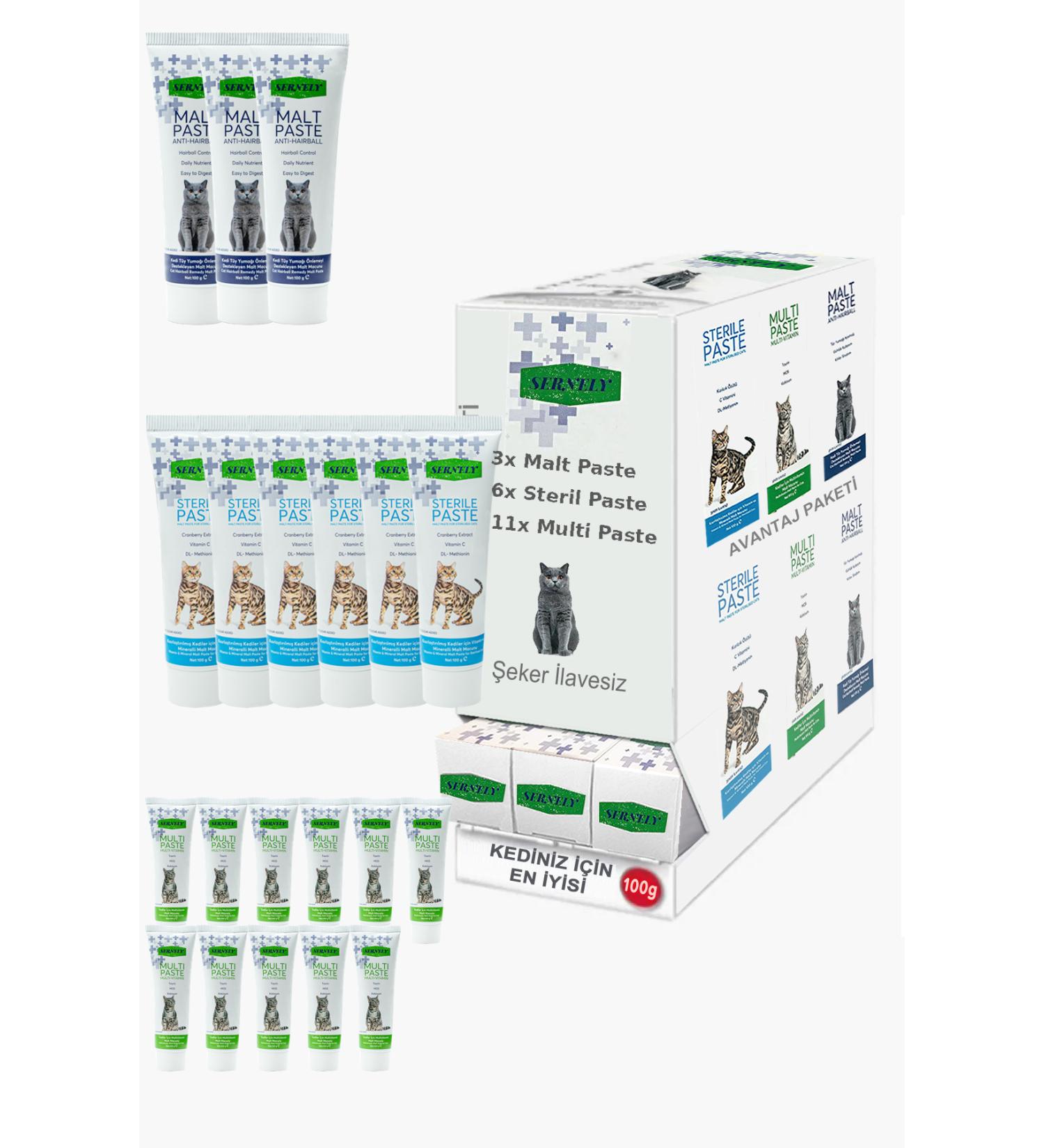 Sernely Cat Vitamin Advantage Package (Multi Paste 11x100gr Sterile Paste 6x100gr Malt Paste 3x100gr)-578