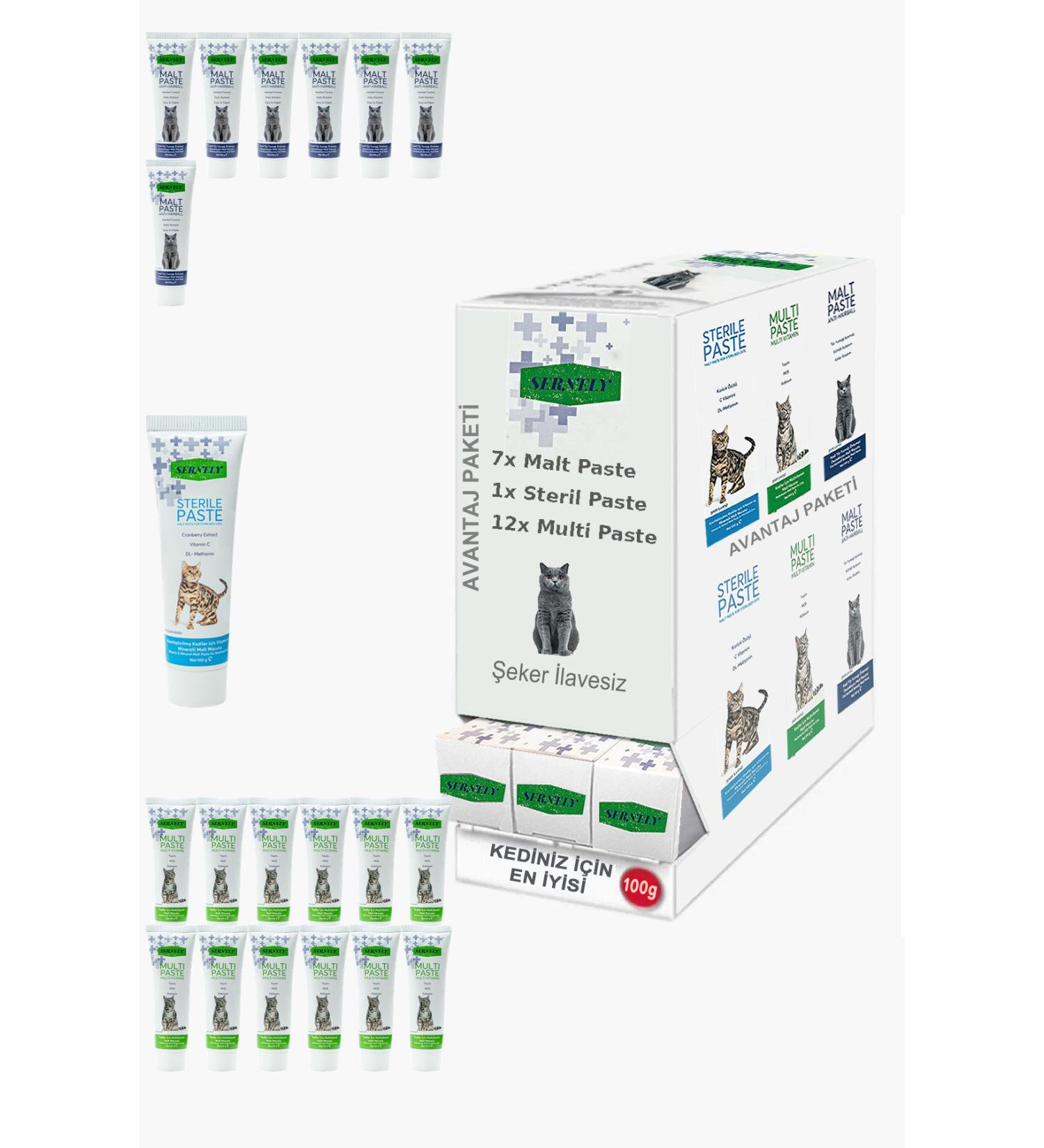 Sernely Cat Vitamin Advantage Package (Multi Paste 12x100gr Malt Paste 7x100gr Sterile Paste 1x100gr)-366