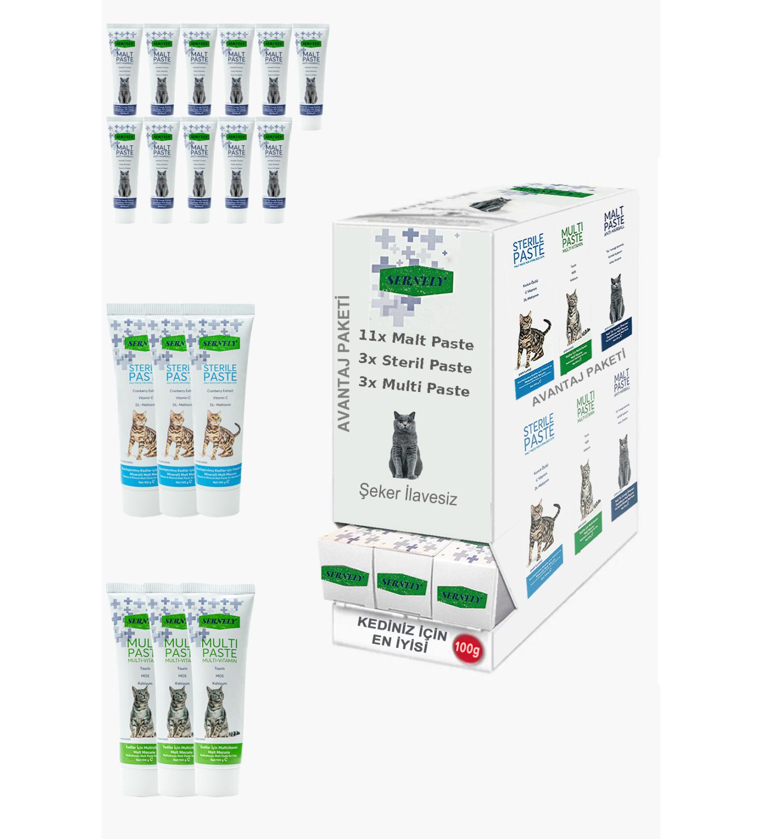 Sernely Cat Vitamin Advantage Package (Malt Paste 11x100gr Sterile Paste 3x100gr Multi Paste 3x100gr)-598