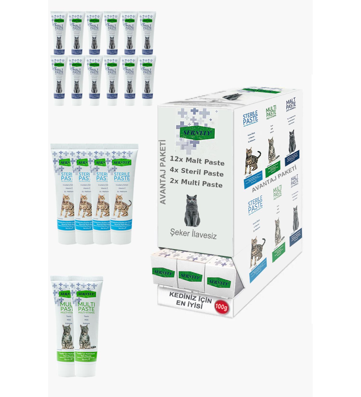 Sernely Cat Vitamin Advantage Package (Malt Paste 12x100gr Sterile Paste 4x100gr Multi Paste 2x100gr)-313