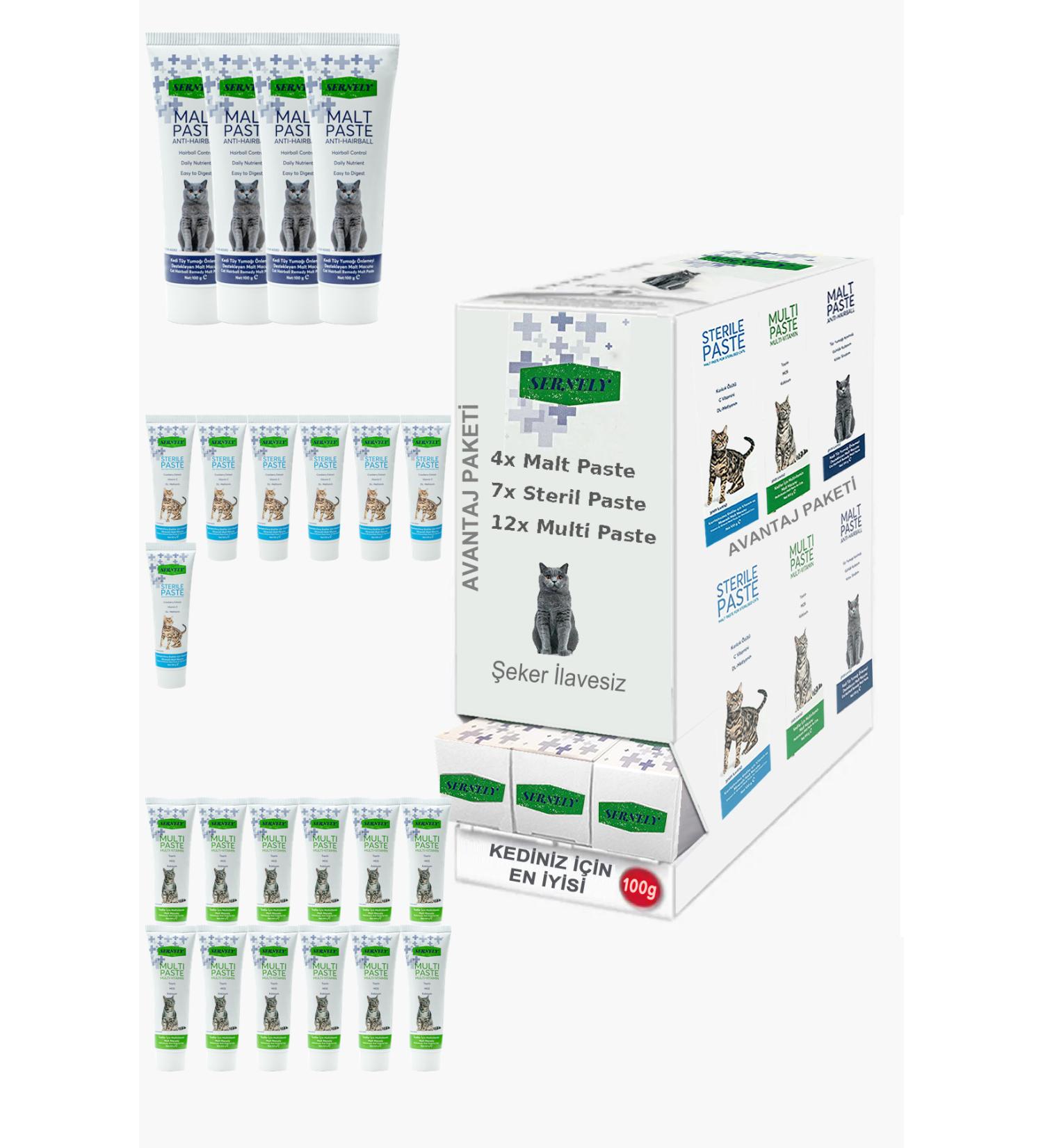 Sernely Cat Vitamin Advantage Package (Multi Paste 12x100gr Sterile Paste 7x100gr Malt Paste 4x100gr)-181