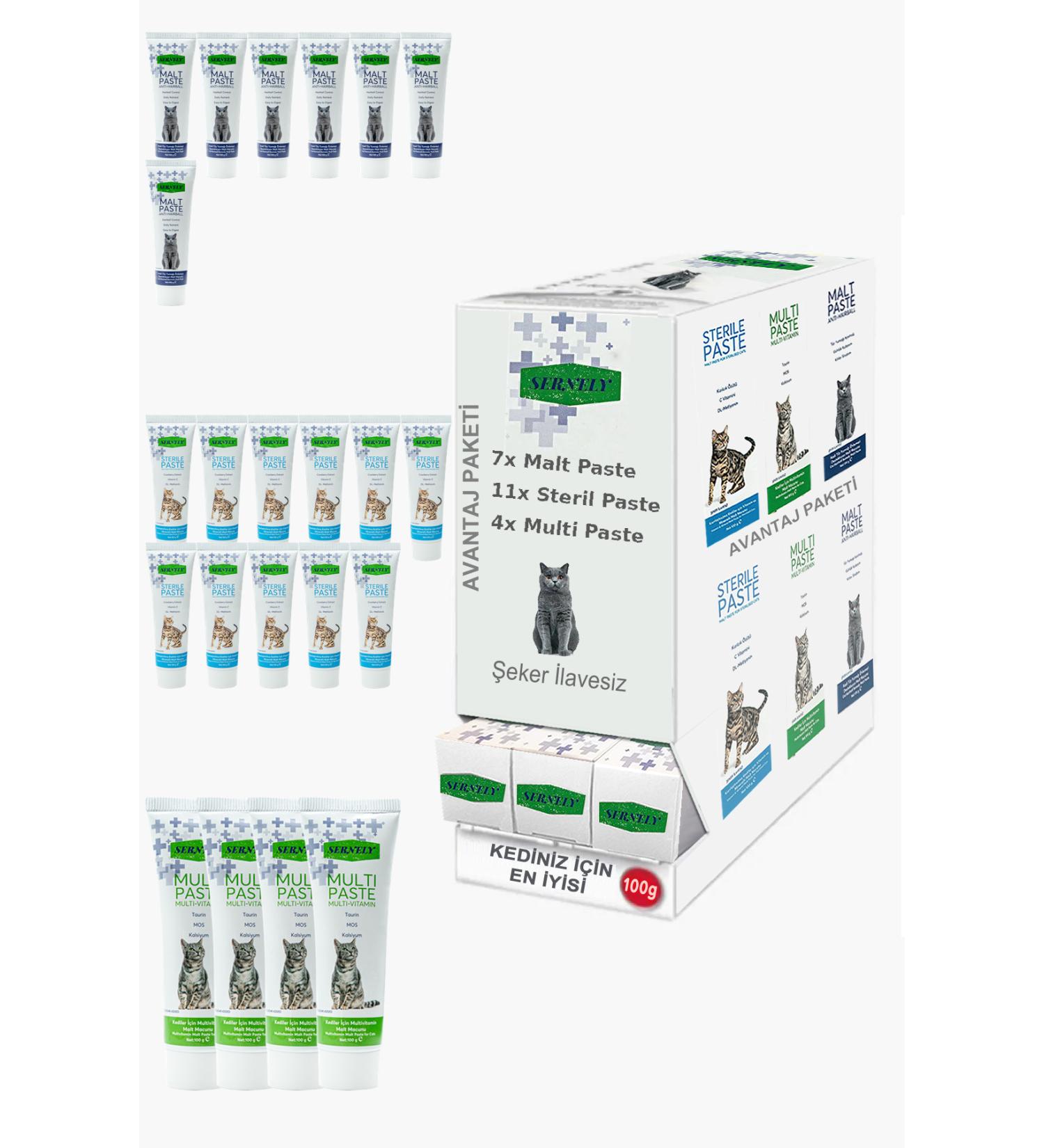 Sernely Cat Vitamin Advantage Package (Sterile Paste 11x100gr Malt Paste 7x100gr Multi Paste 4x100gr)-544