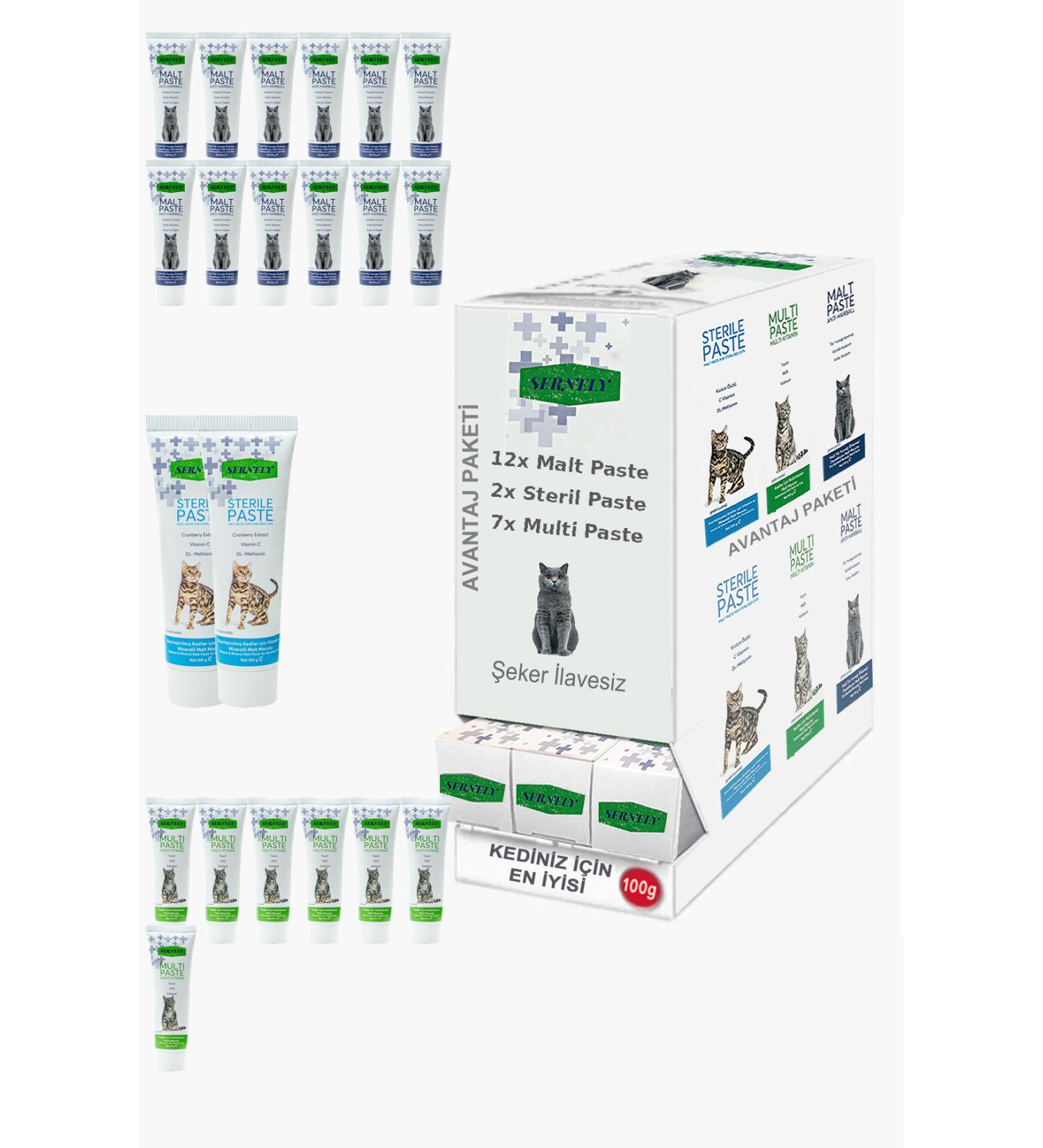 Sernely Cat Vitamin Advantage Package (Malt Paste 12x100gr Multi Paste 7x100gr Sterile Paste 2x100gr)-326