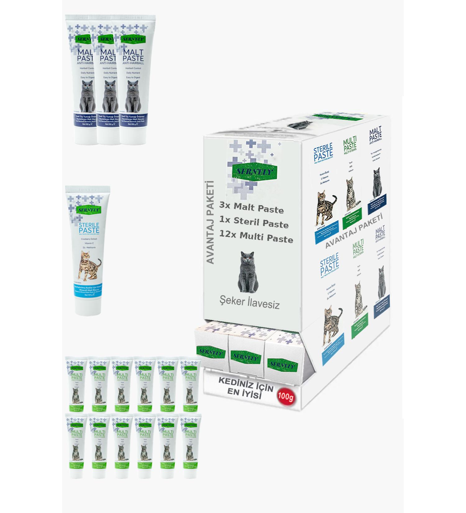 Sernely Cat Vitamin Advantage Package (Multi Paste 12x100gr Malt Paste 3x100gr Sterile Paste 1x100gr)-358
