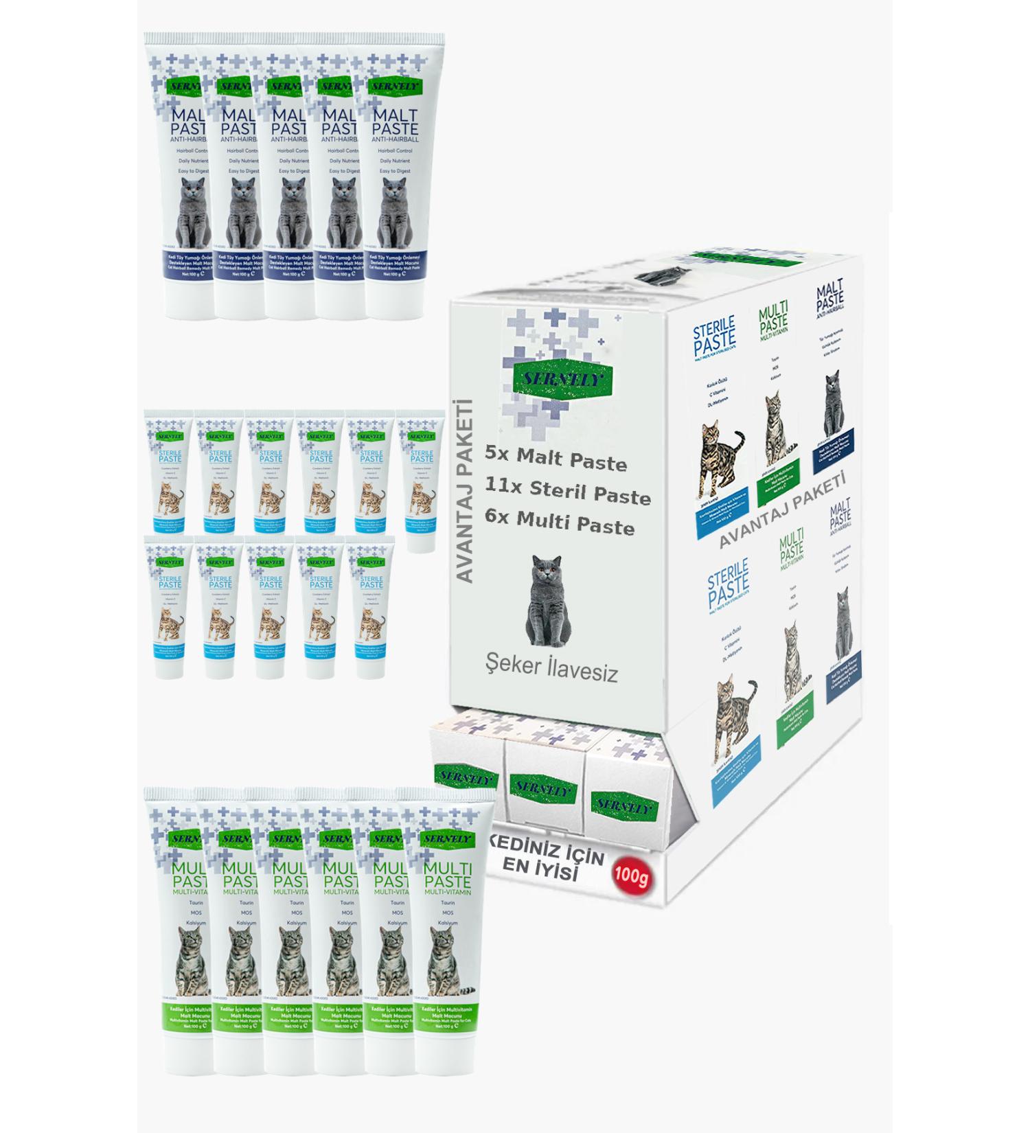 Sernely Cat Vitamin Advantage Package (Sterile Paste 11x100gr Multi Paste 6x100gr Malt Paste 5x100gr)-490