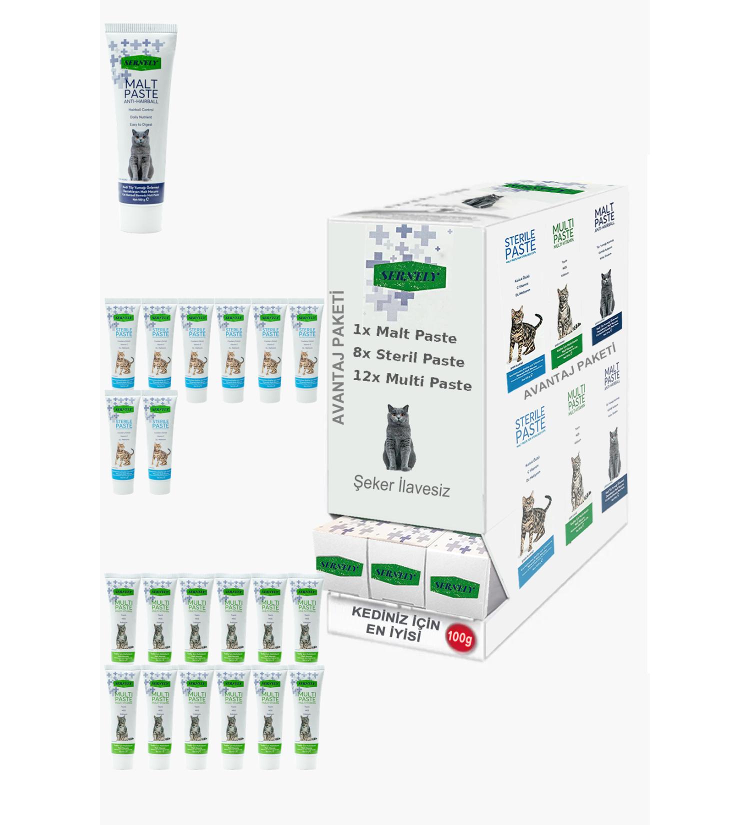 Sernely Cat Vitamin Advantage Package (Multi Paste 12x100gr Sterile Paste 8x100gr Malt Paste 1x100gr)-350